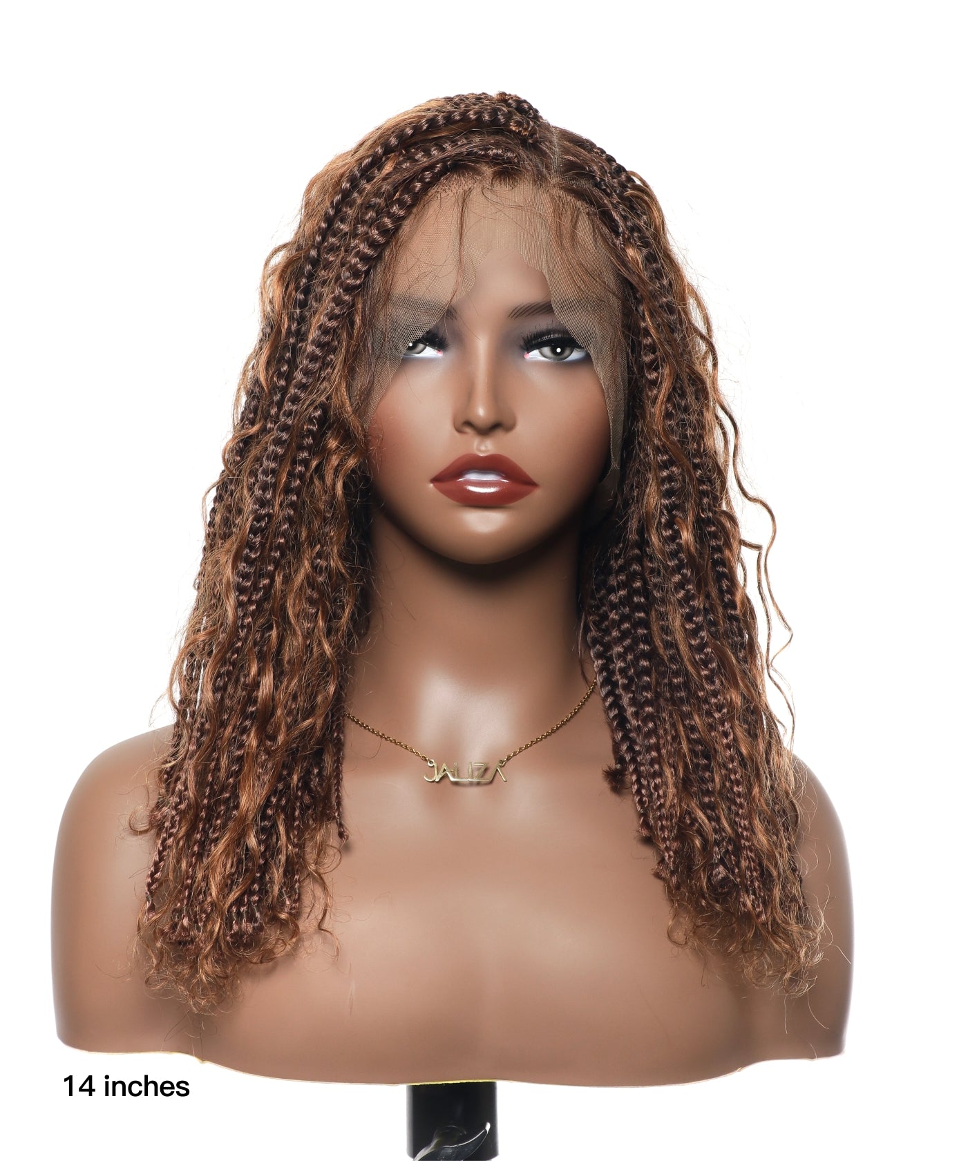 14" Human Hair Boho Curls High Density Triangle Base Knotless Boho Box Braided Wig 102 Strands