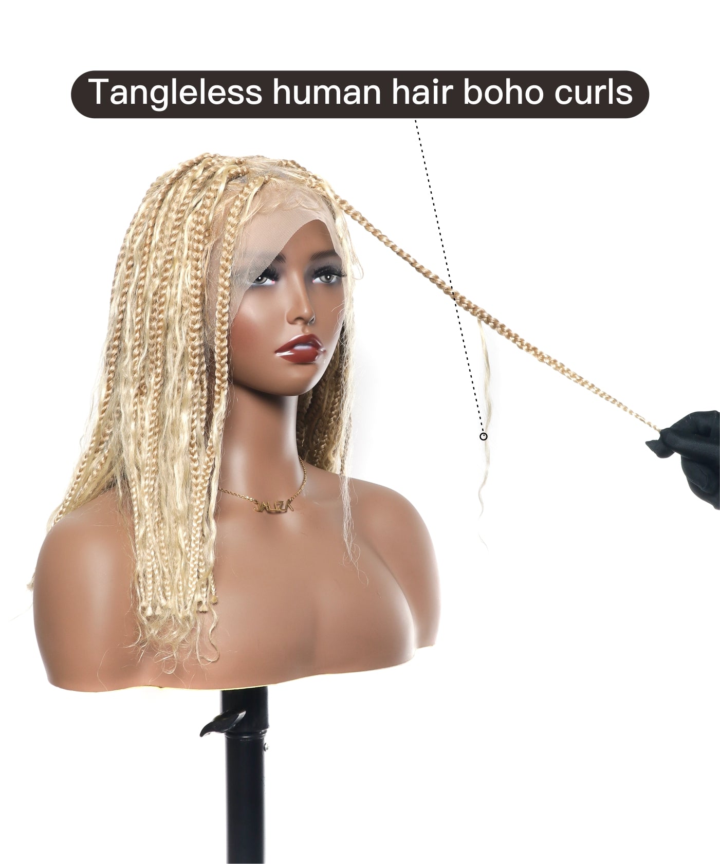 14" Human Hair Boho Curls High Density Triangle Base Knotless Boho Box Braided Wig 102 Strands