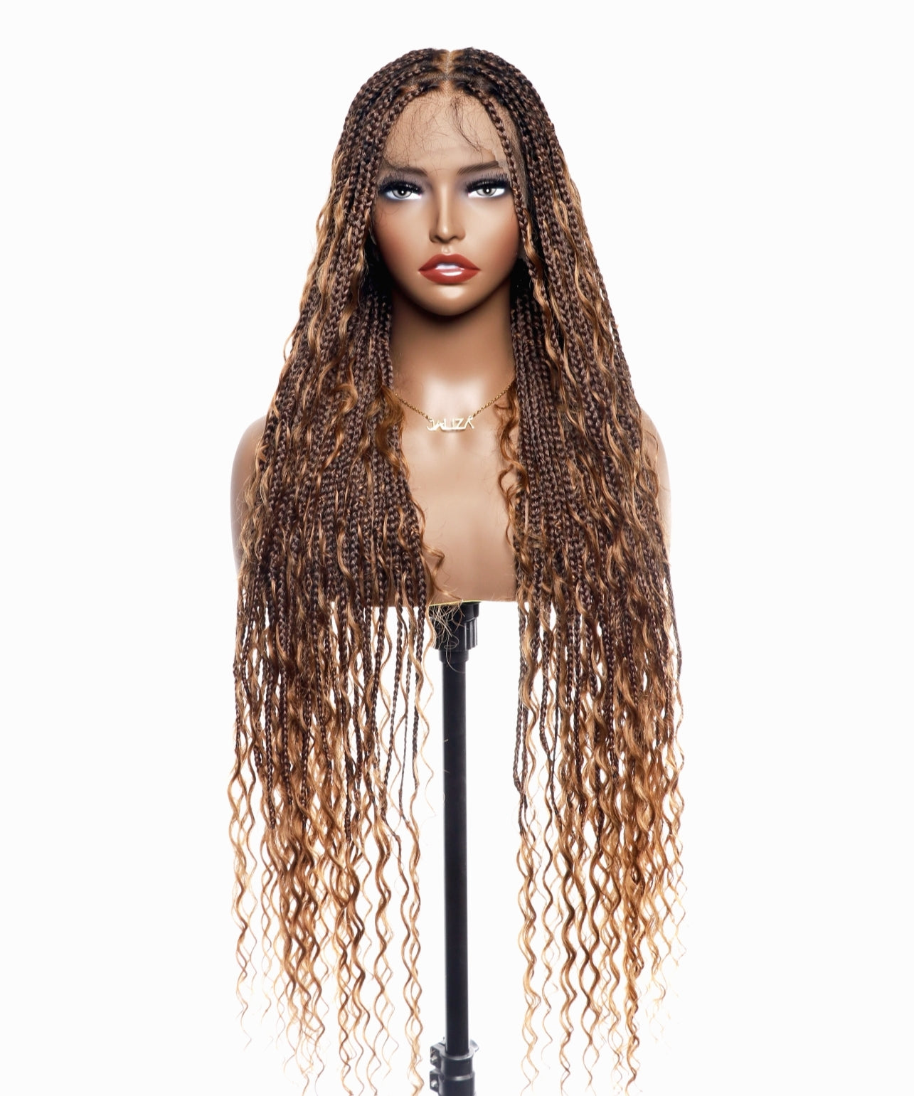 Swiss HD Full Lace Human Hair Boho Curls 36" Knotless Boho Box Braided Wig