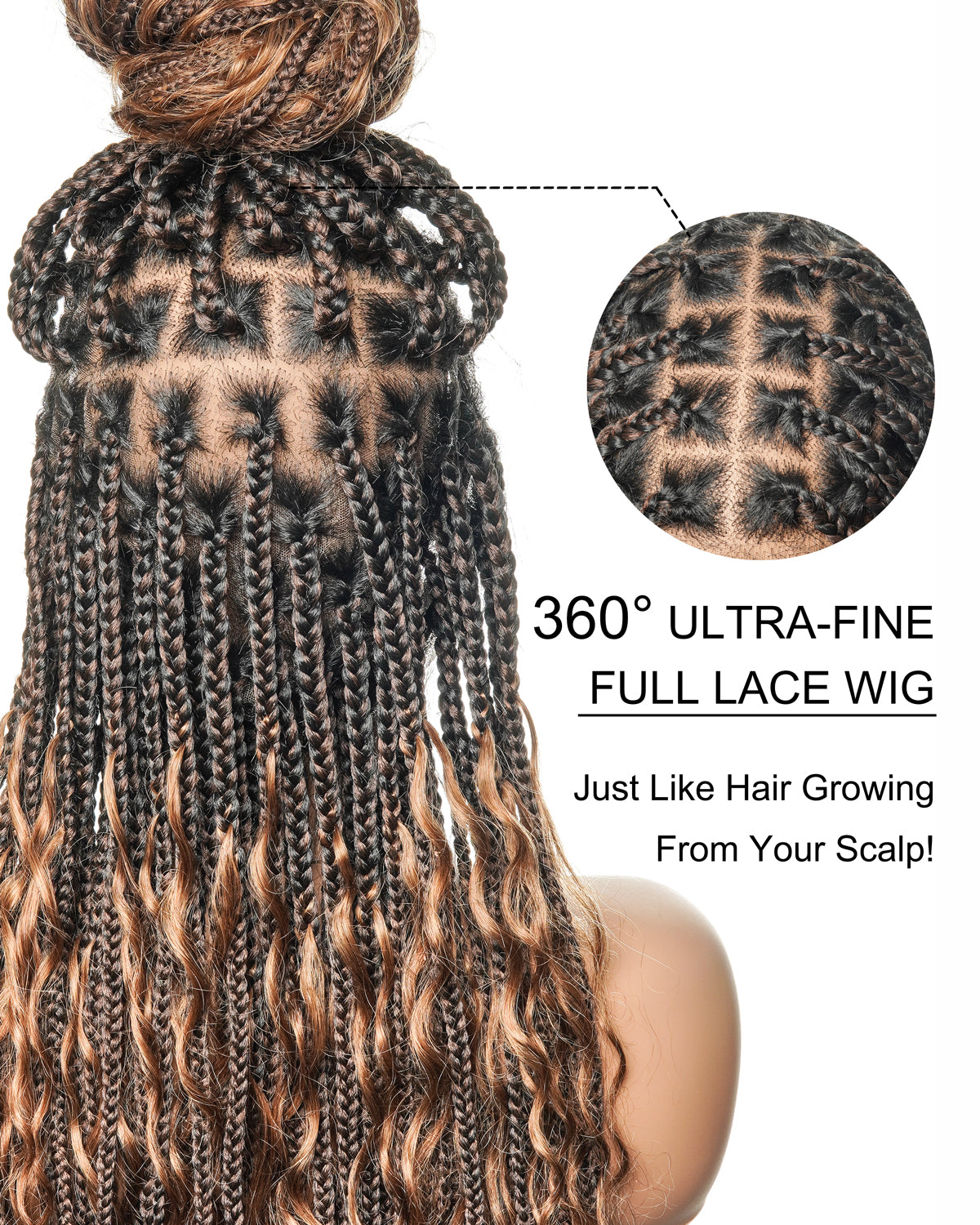 Full Transparent Lace Human Hair Boho Curls Knotless Boho Box Braided Wig 86 Strands