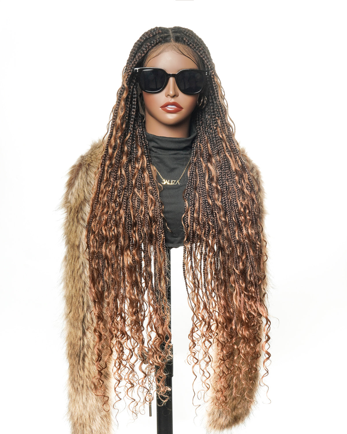 100% Hand-Tied Full Transparent Lace Human Hair Boho Curls Knotless Boho Box Braided Wig 86 Strands