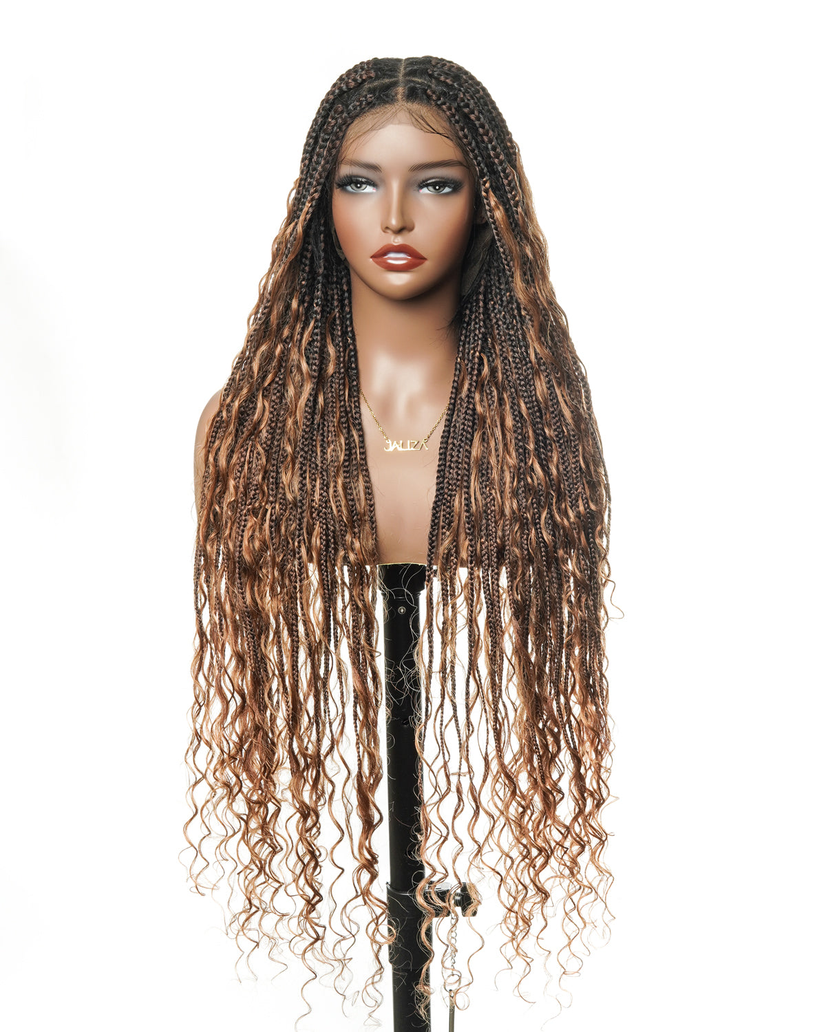 100% Hand-Tied Full Transparent Lace Human Hair Boho Curls Knotless Boho Box Braided Wig 86 Strands