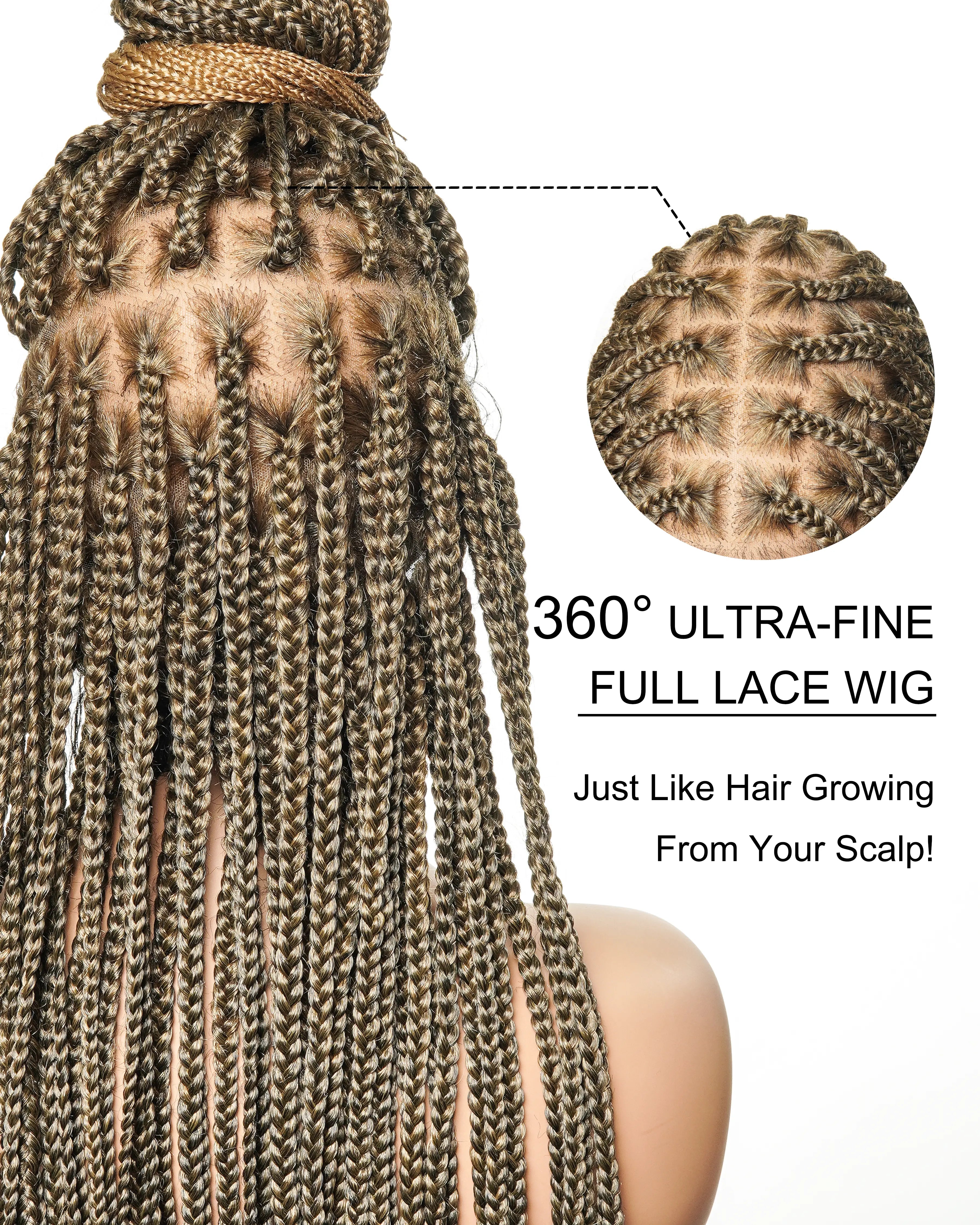 Small Cap Size Exclusive - Knotless Box Braided Wig 36" Full Hand-tied 86 Strands (US only)