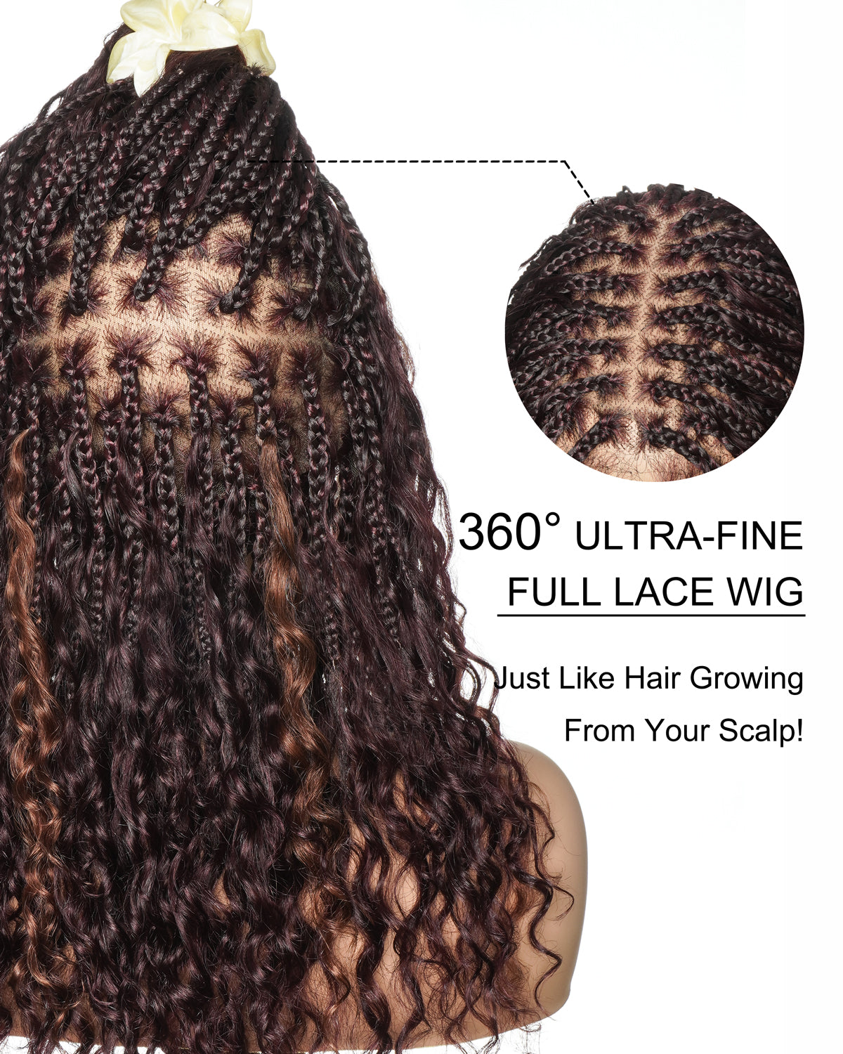 Lumina - 18" Blend Color HD Full Lace Human Hair Boho Braided Wig