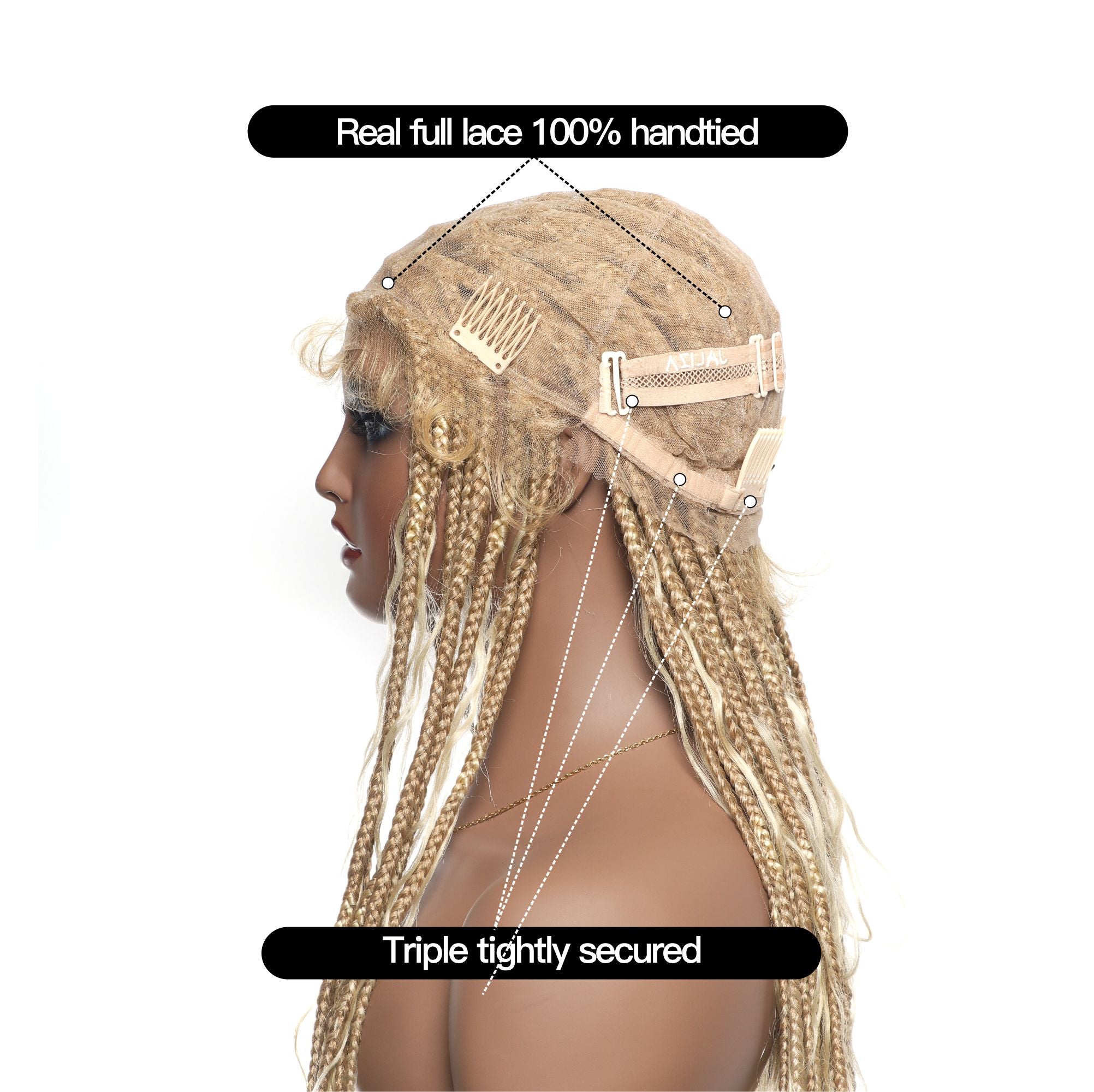 HD Full Lace Human Hair Boho Curls 36" Knotless Boho Box Braided Wig