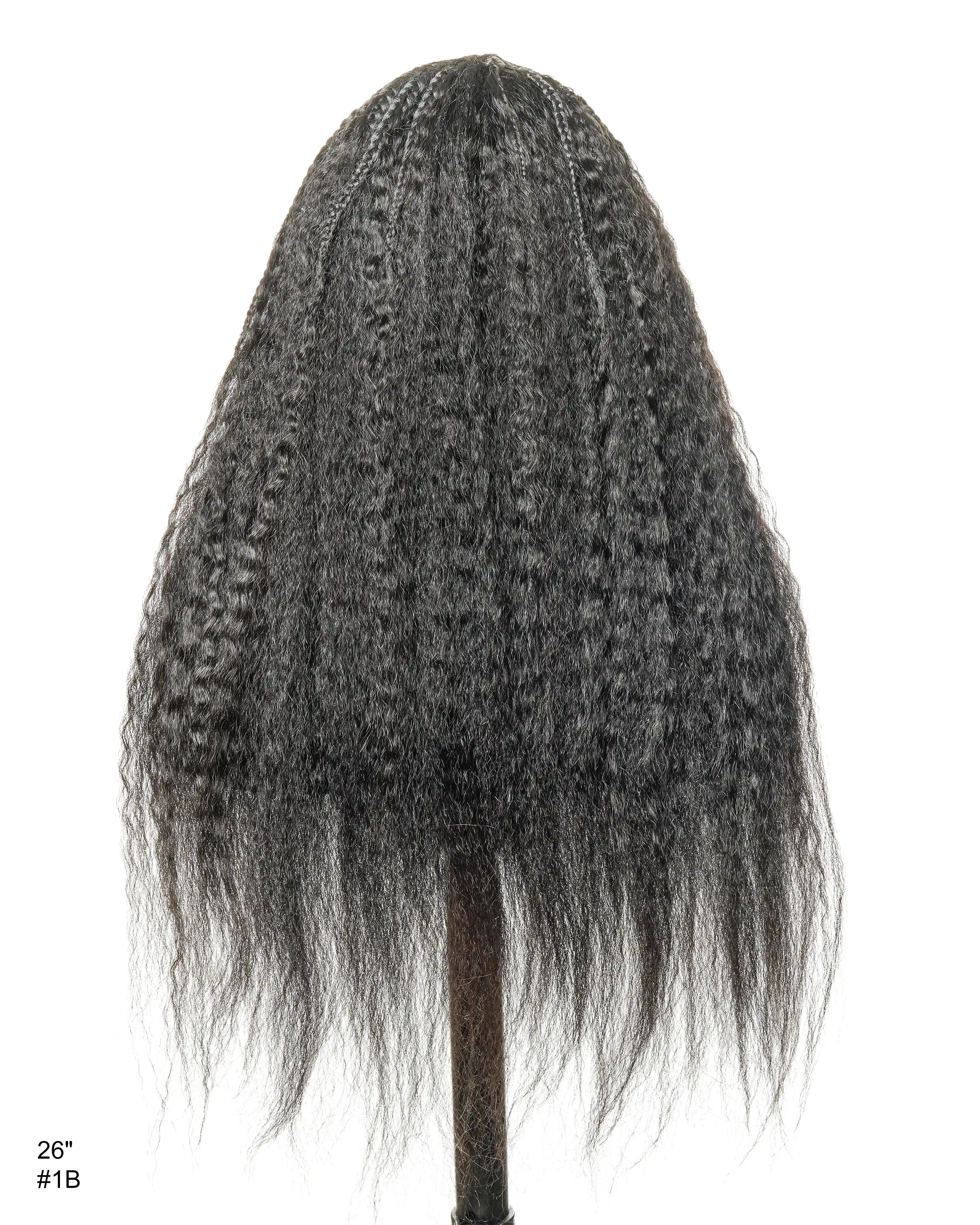 26" Multi Half Cornrow Crown with Extra Full Kinky Human Hair Wig