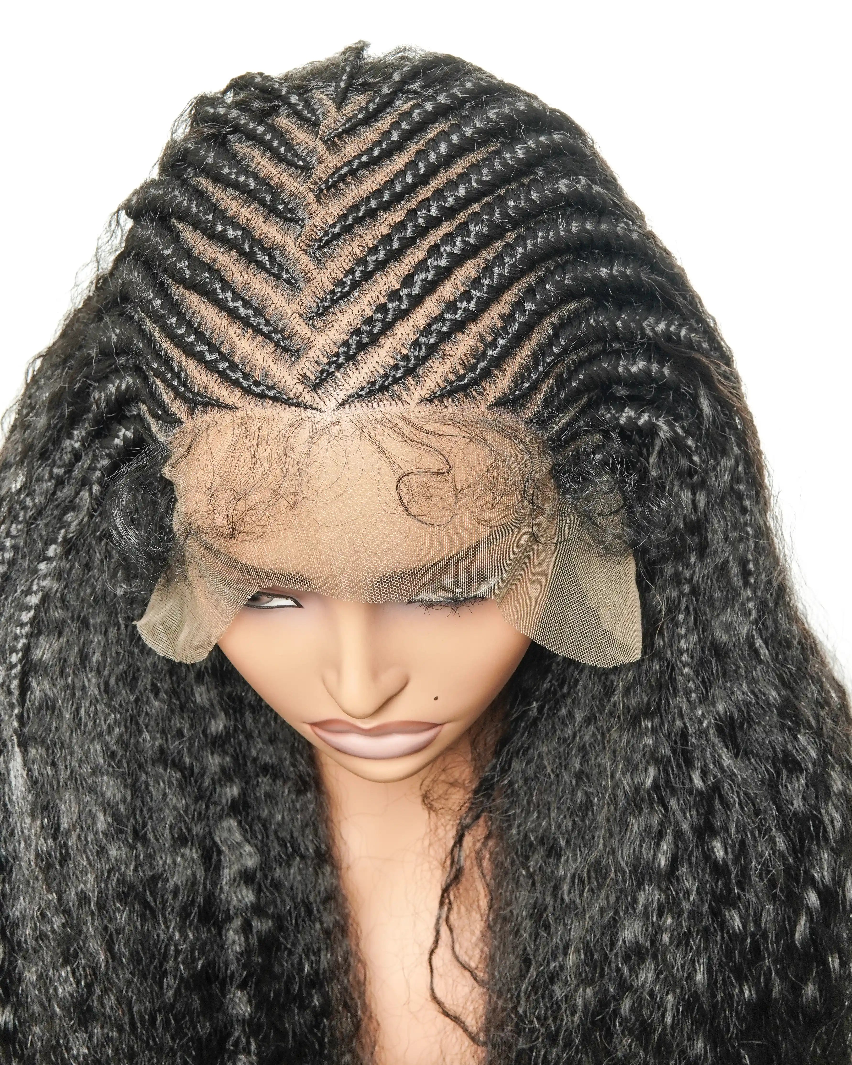 26" Multi Half Cornrow Crown with Extra Full Kinky Human Hair Wig
