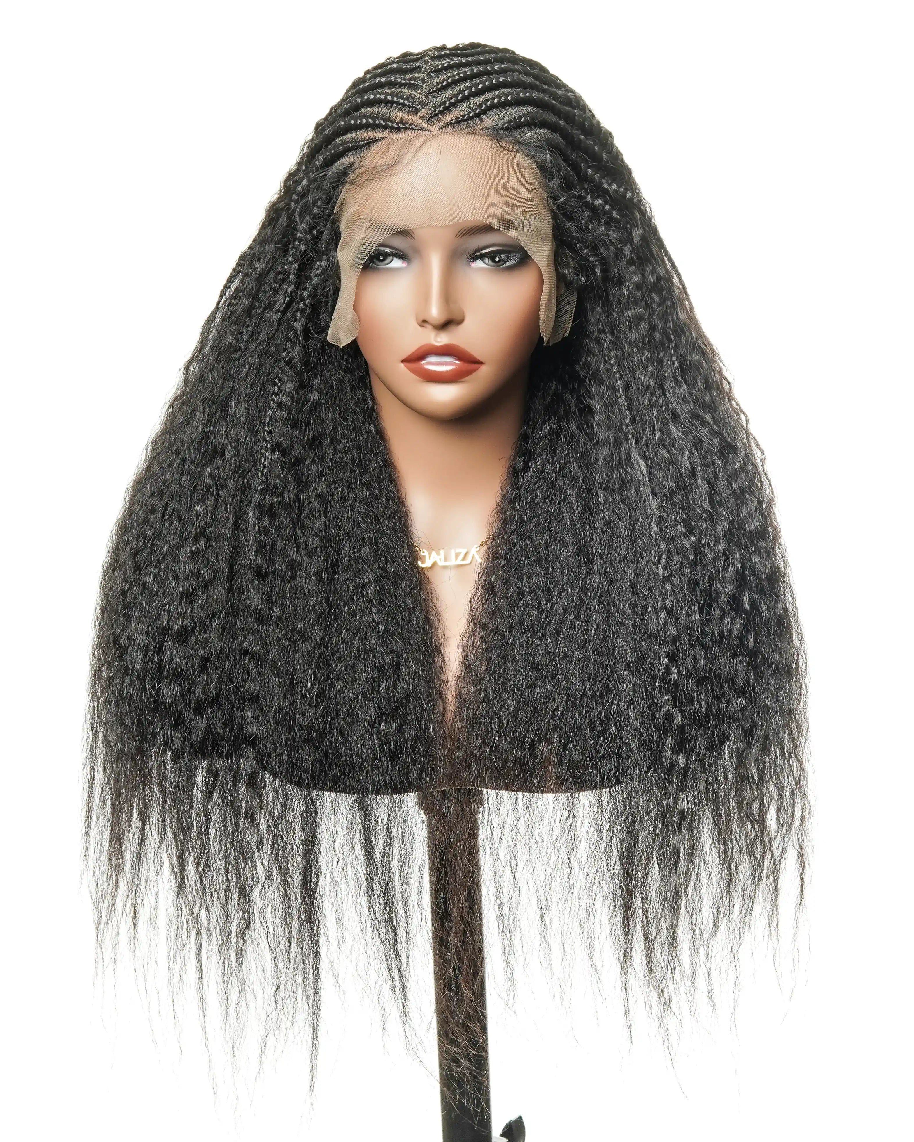 26" Multi Half Cornrow Crown with Extra Full Kinky Human Hair Wig