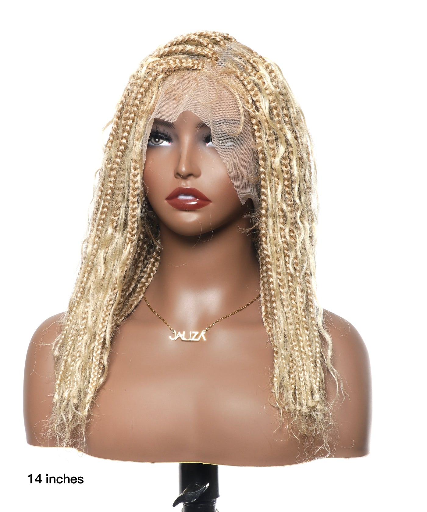 14" Human Hair Boho Curls High Density Triangle Base Knotless Boho Box Braided Wig 102 Strands