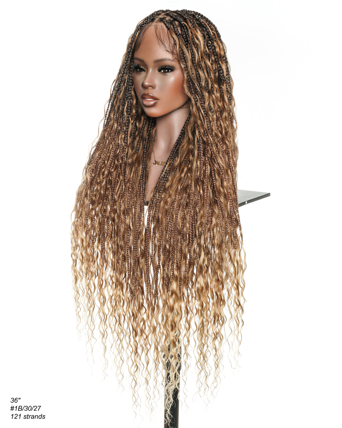 36" Blend Color 1B 30 27 Pre Bleached Human Hair Curls Boho Box Braided Wig 121 Strands