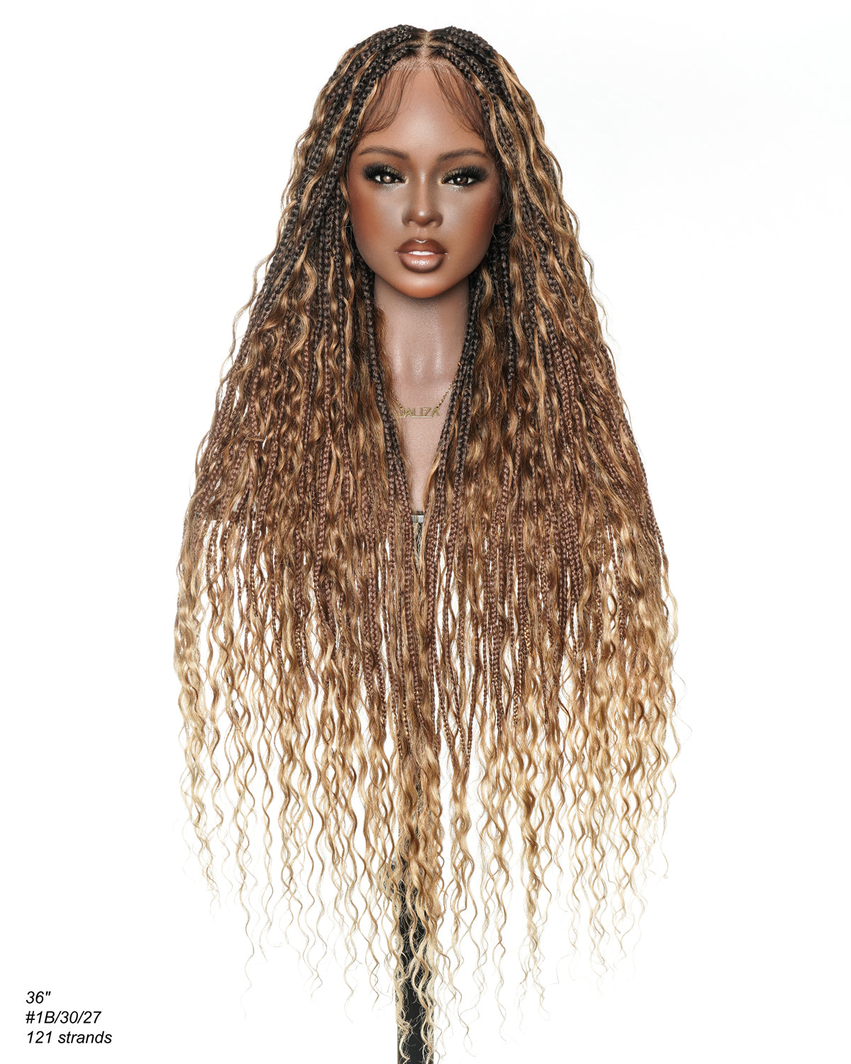 36" Blend Color 1B 30 27 Pre Bleached Human Hair Curls Boho Box Braided Wig 121 Strands