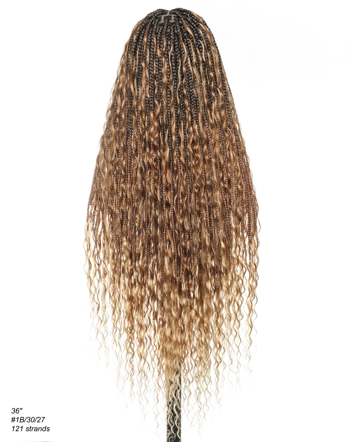 36" Blend Color 1B 30 27 Pre Bleached Human Hair Curls Boho Box Braided Wig 121 Strands