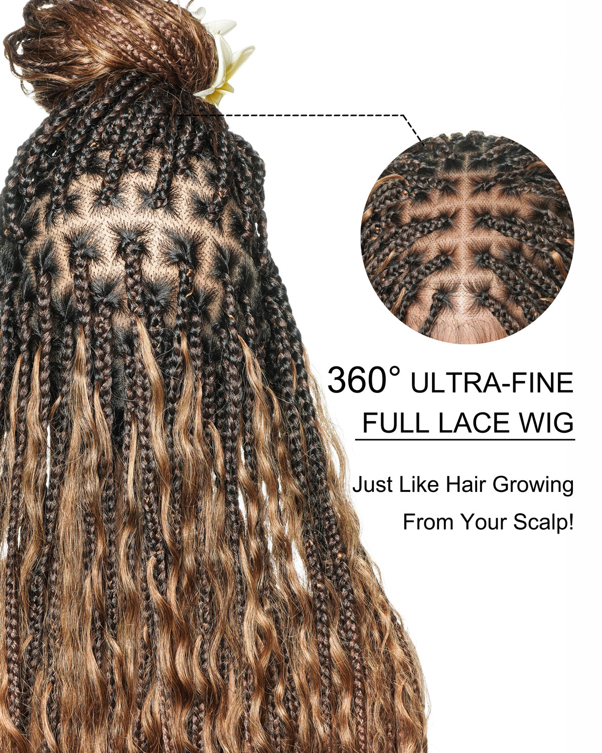 36" Blend Color 1B 30 27 Pre Bleached Human Hair Curls Boho Box Braided Wig 121 Strands