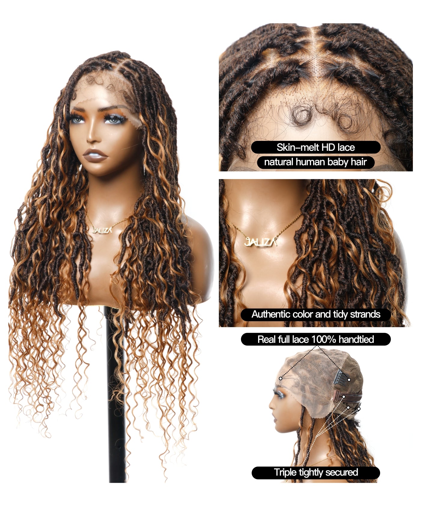 Locs Wig with Human Hair Boho Curls and Human Baby Hair