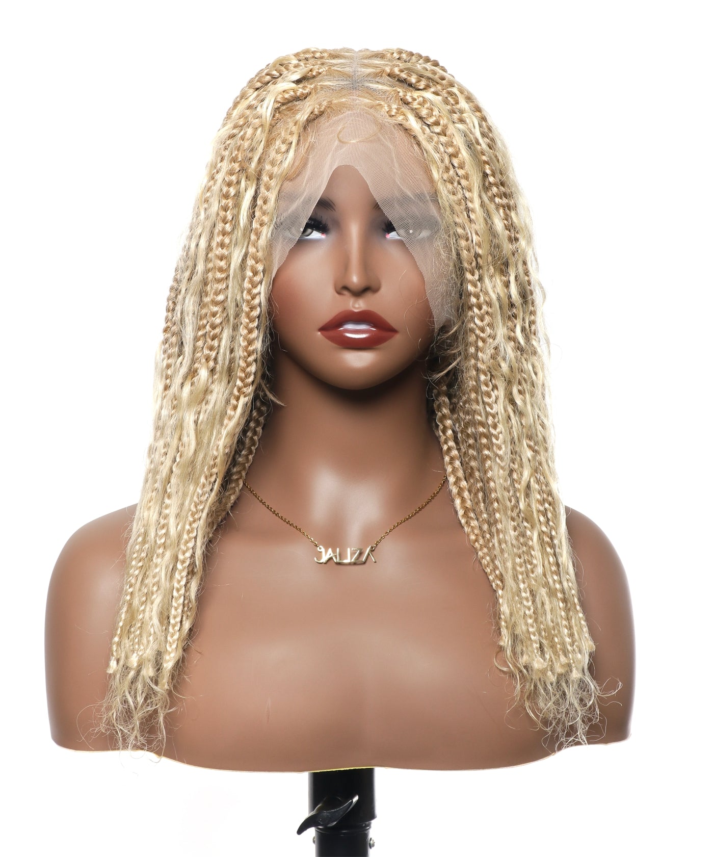 14" Human Hair Boho Curls High Density Triangle Base Knotless Boho Box Braided Wig 102 Strands