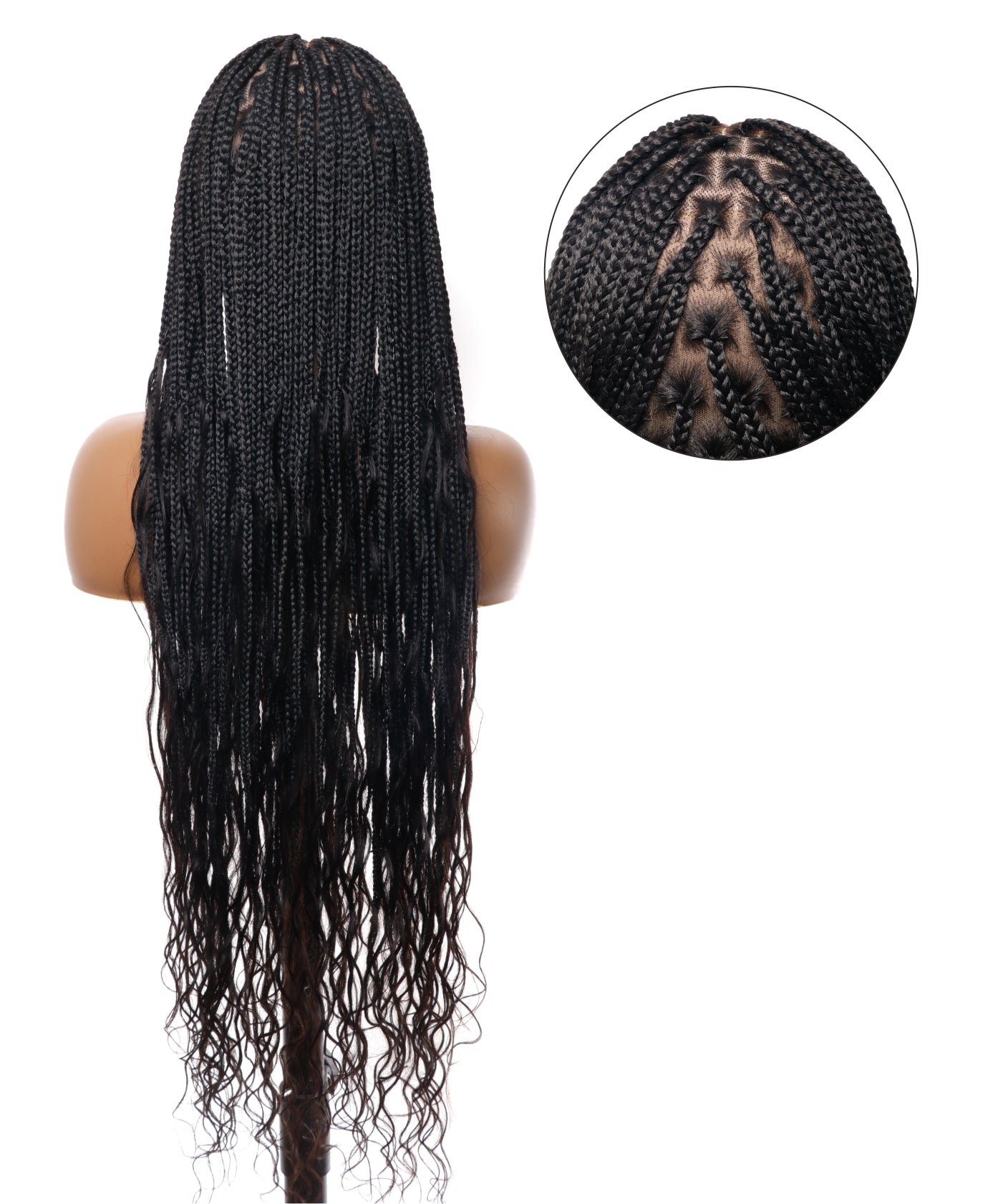 Pre Bleached Human Hair Lace Box Mix Cornrow Human Hair Boho Curls Tangleless Braided Wig 79 Strands