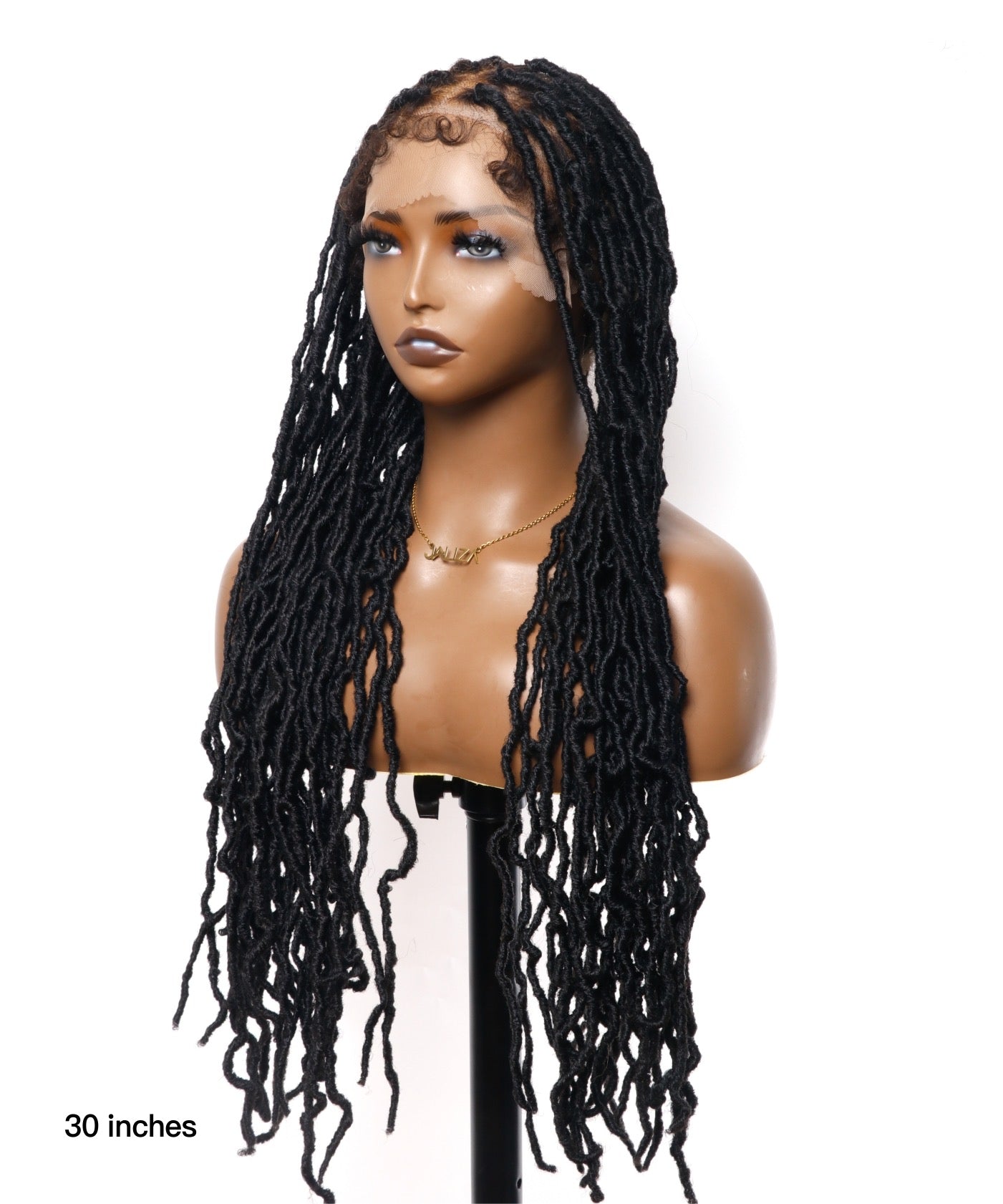 Pre Bleached Human Hair Lace Locs Braided Wig 30" 65 Strands - Human Baby Hair