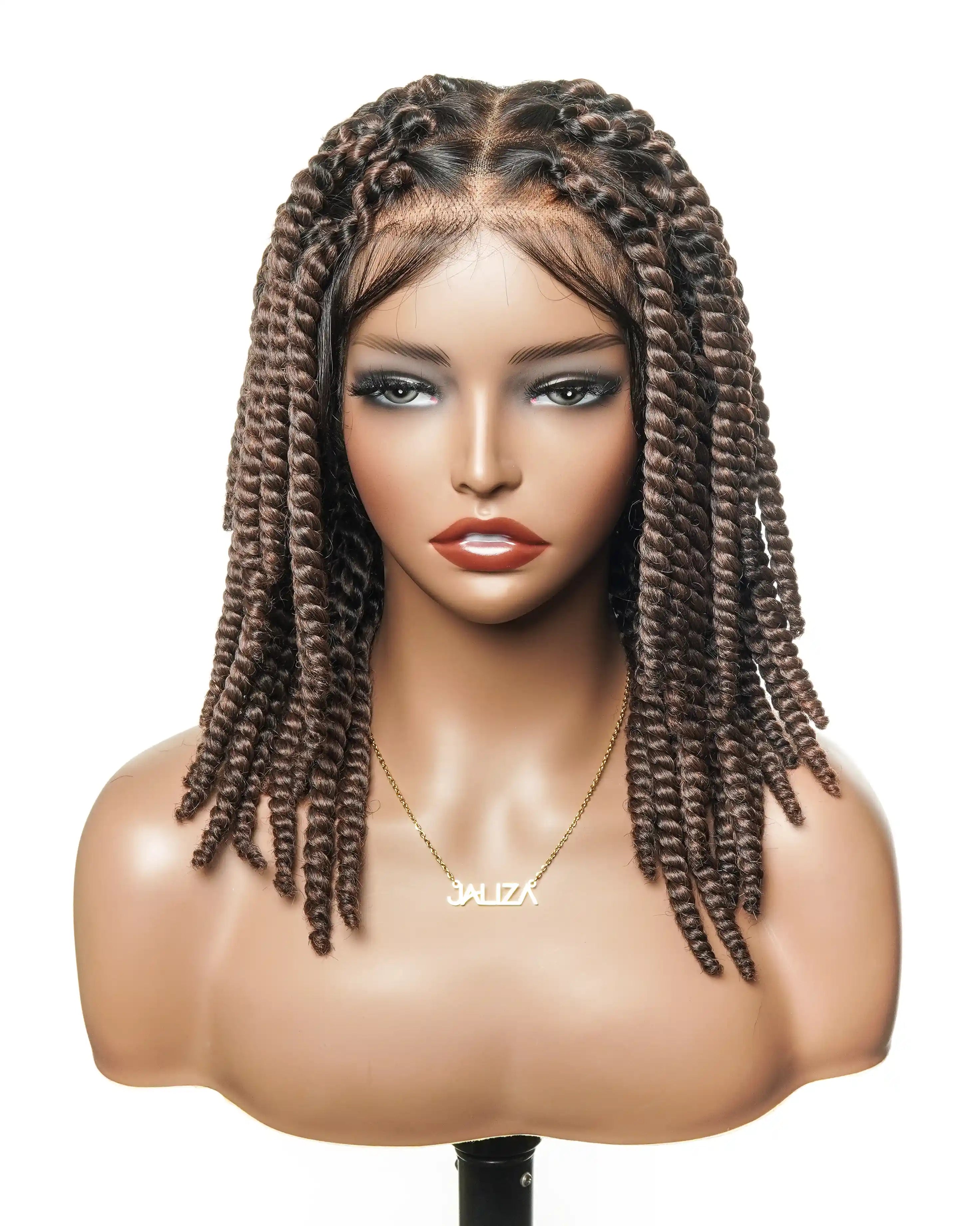14" Soft Jumbo Twist Pre Bleached Human Hair Lace Base HD Full Lace Braided Wig