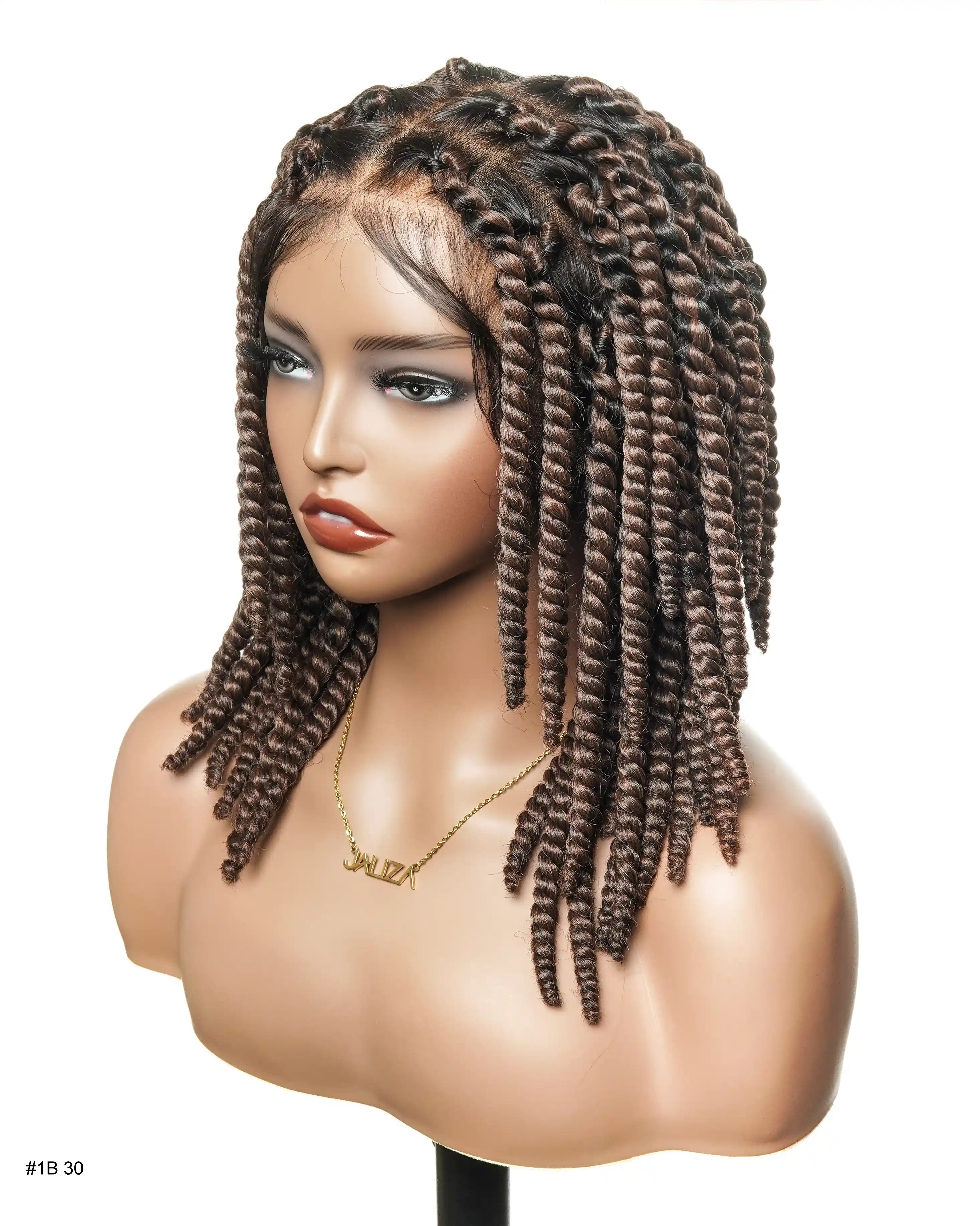 14" Soft Jumbo Twist Pre Bleached Human Hair Lace Base HD Full Lace Braided Wig