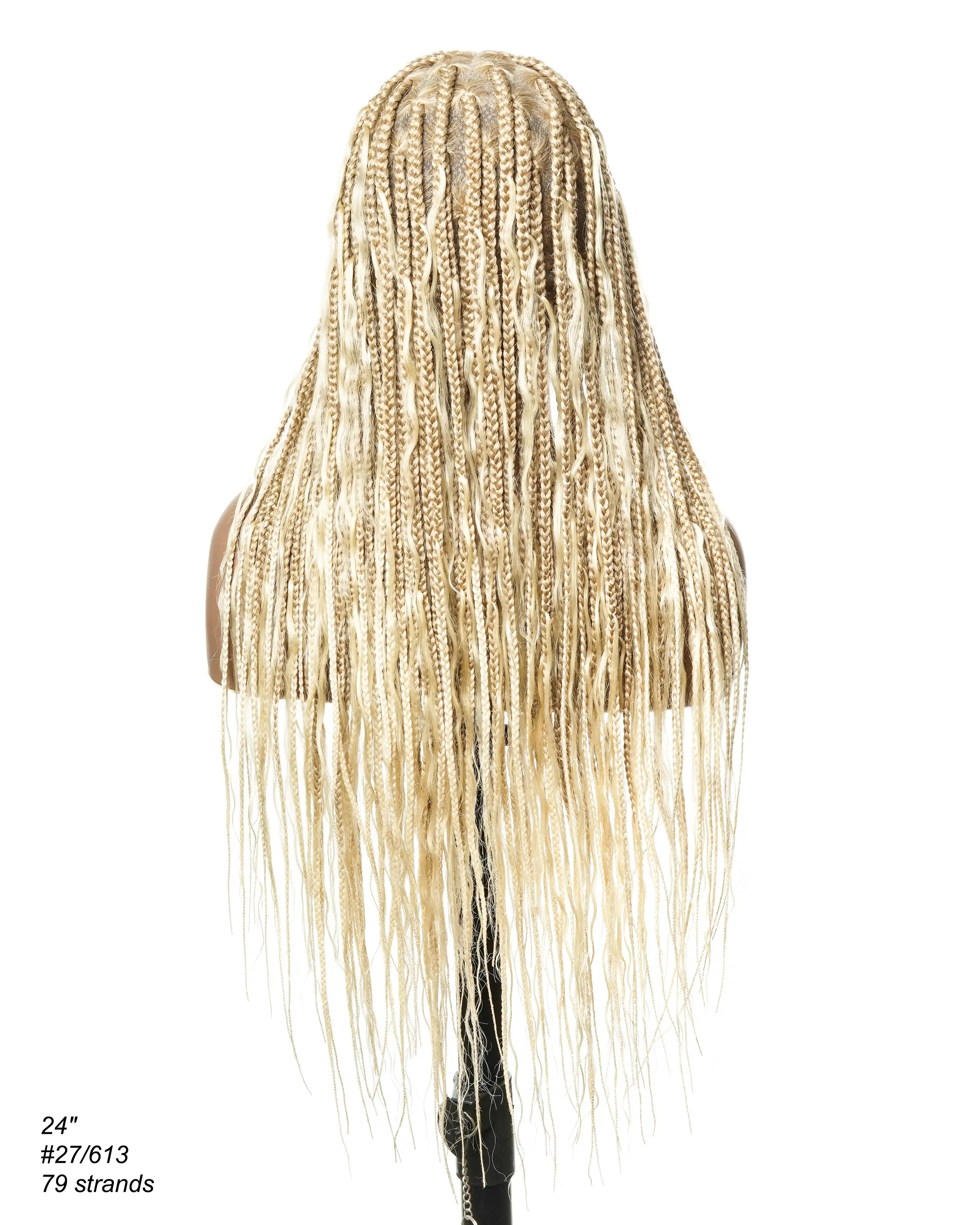 24" 613 Blond HD Full Lace Human Hair Boho Curls Colored Boho Box Braided Wig