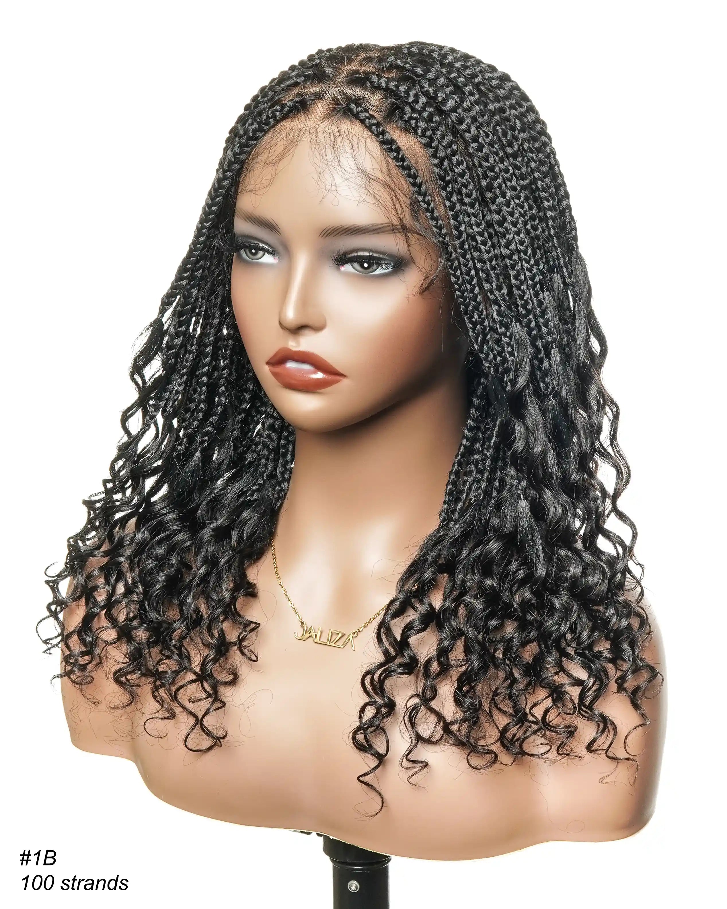 Nina - Short Pre Bleached Swiss HD Full Lace Knotless Box Braided Wig With Human Hair Curly Ends