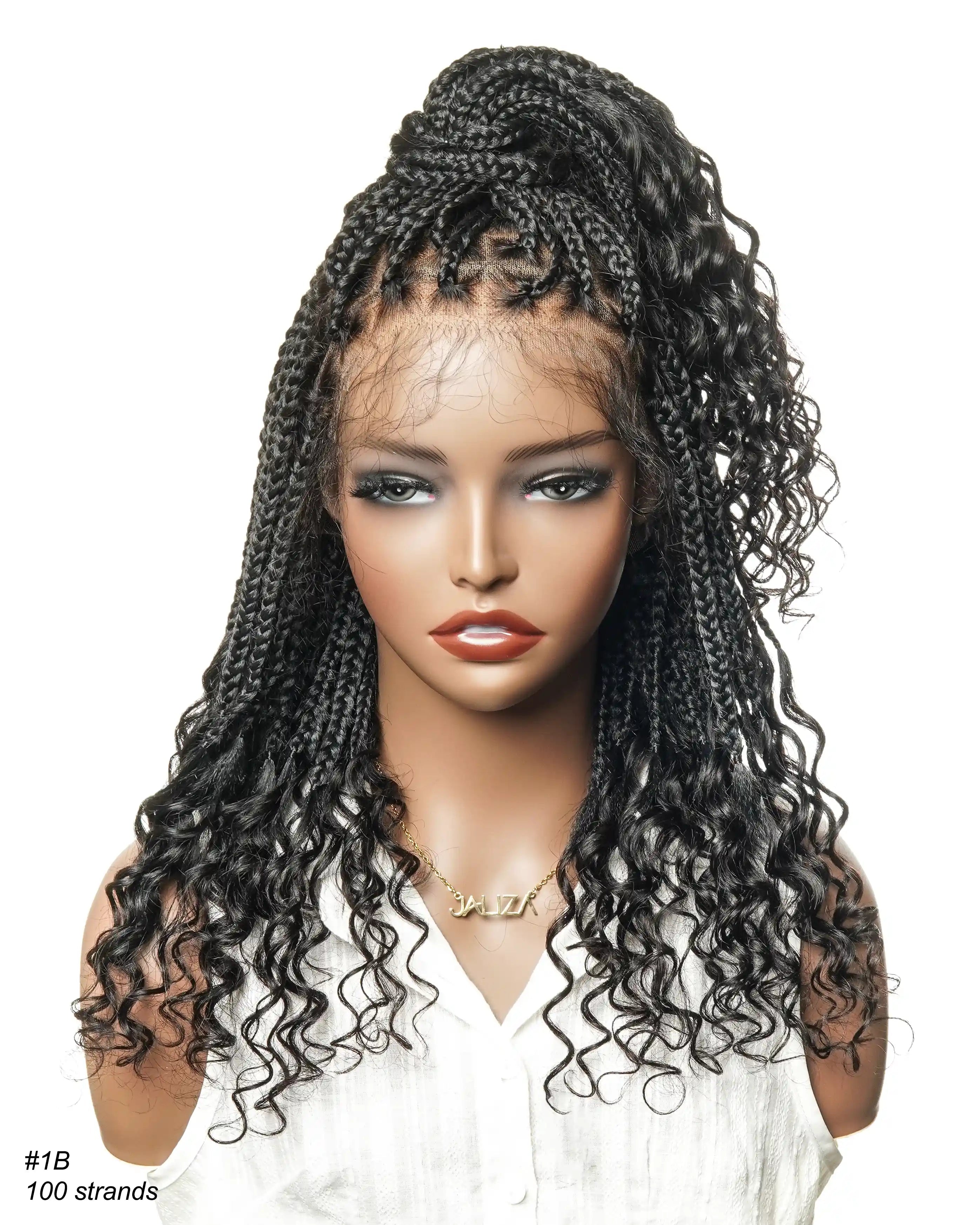 Nina - Short Pre Bleached Swiss HD Full Lace Knotless Box Braided Wig With Human Hair Curly Ends