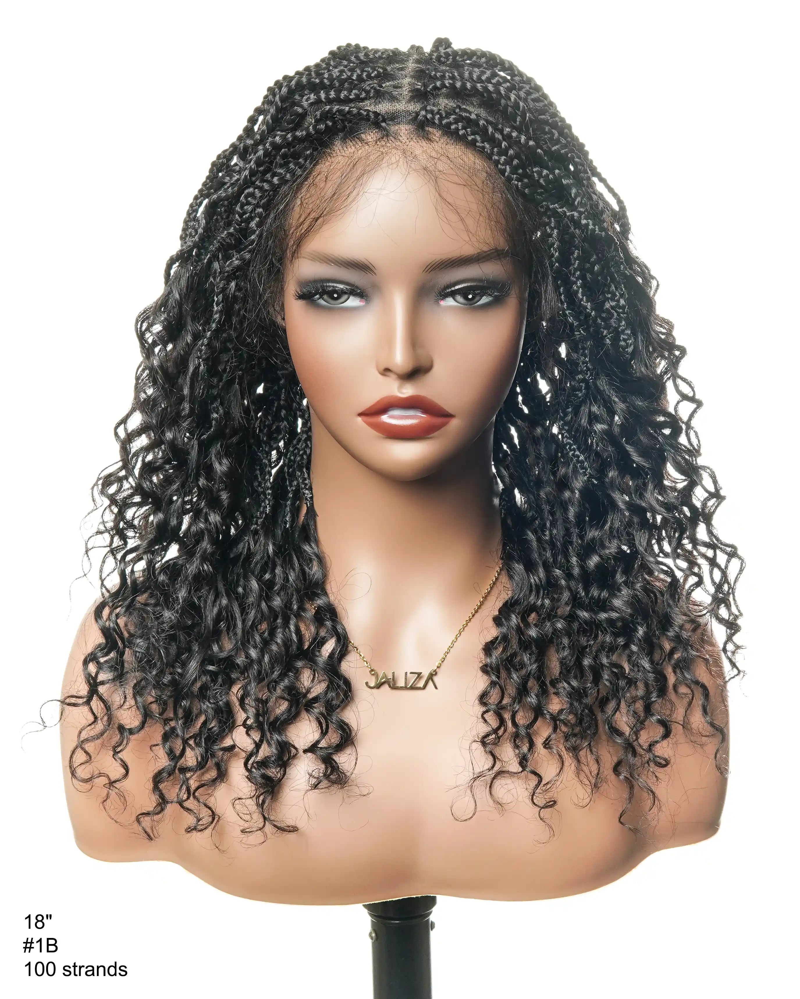 18" Wavy Box Braided Wig With Human Hair Curly Ends Pre Bleached Knots