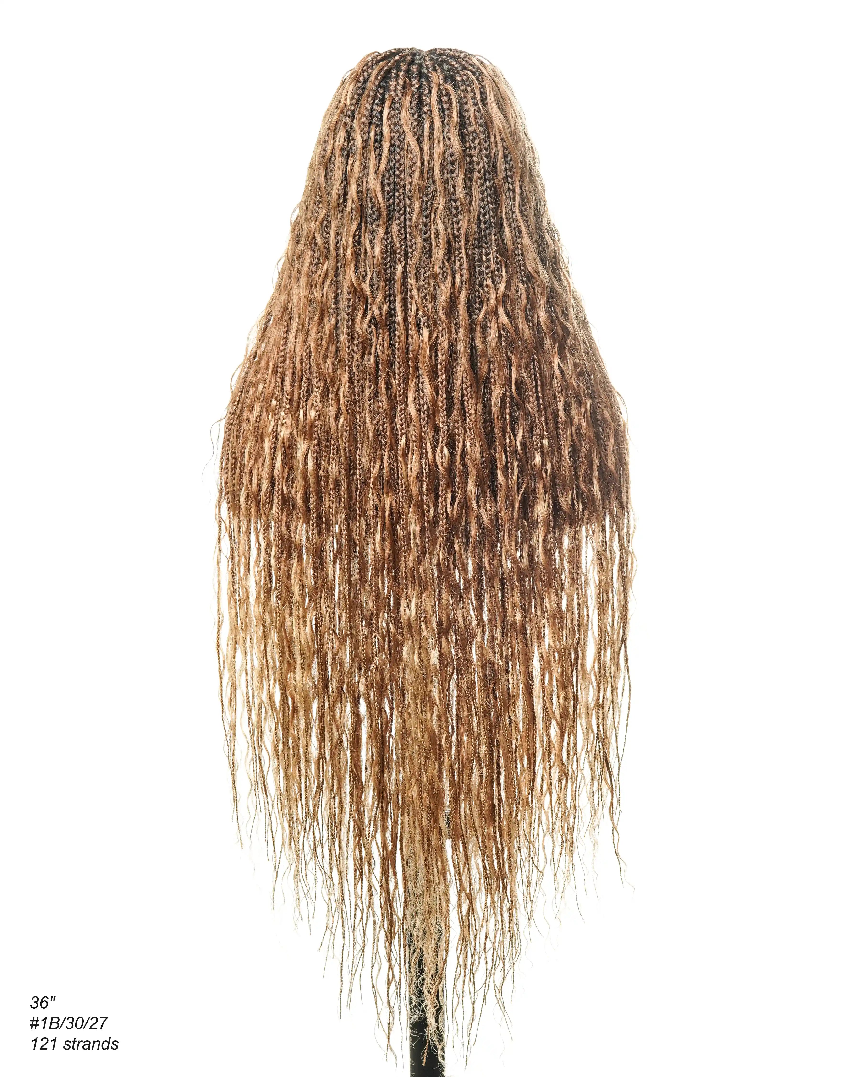 36" Blend Color #30/27 Pre Bleached HD Lace 121 Strands Super High Density Knotless Boho Box Braided Wig