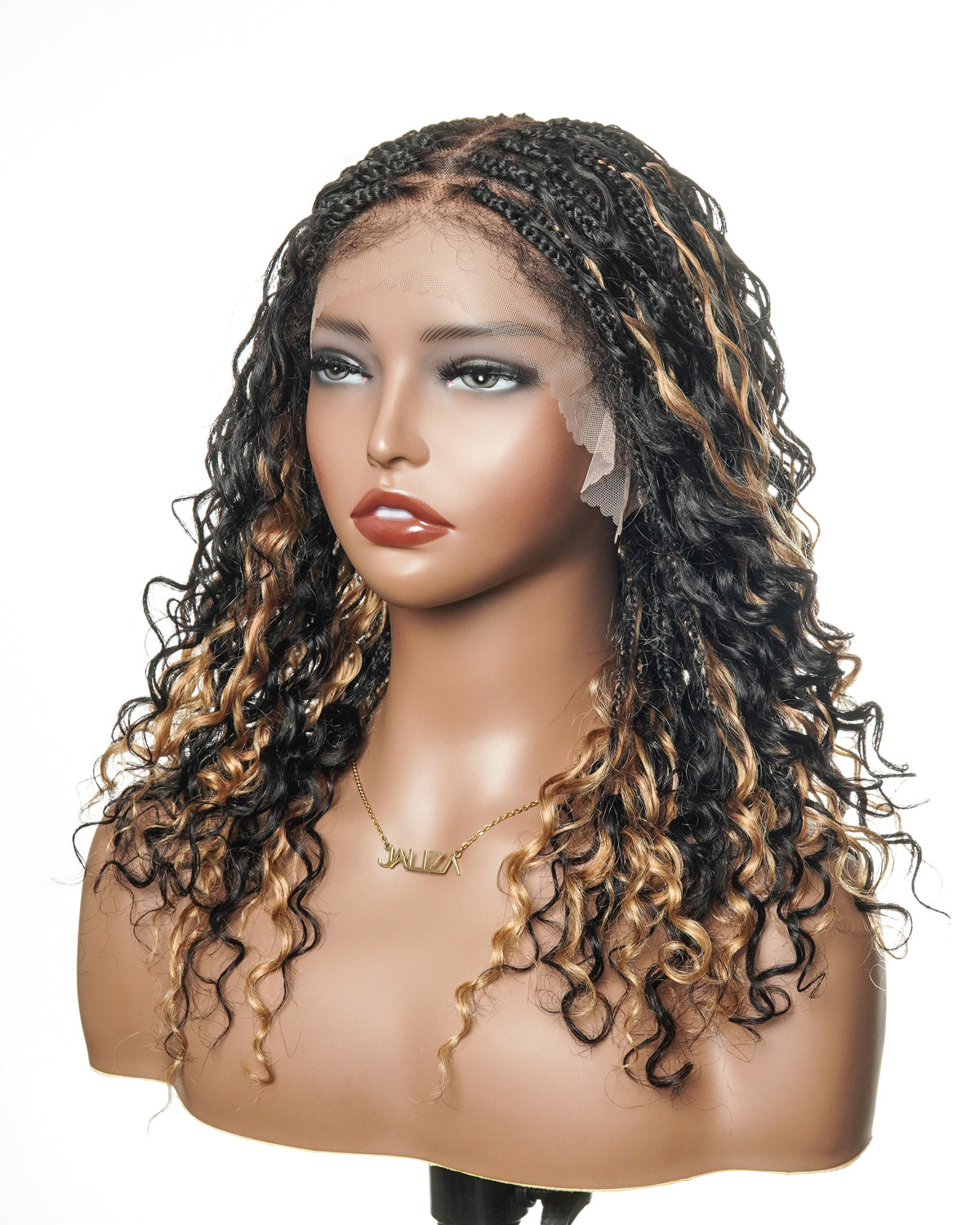 18" Blend 1B 27 Color Human Hair Lace Knotless Boho Box Braided Wig