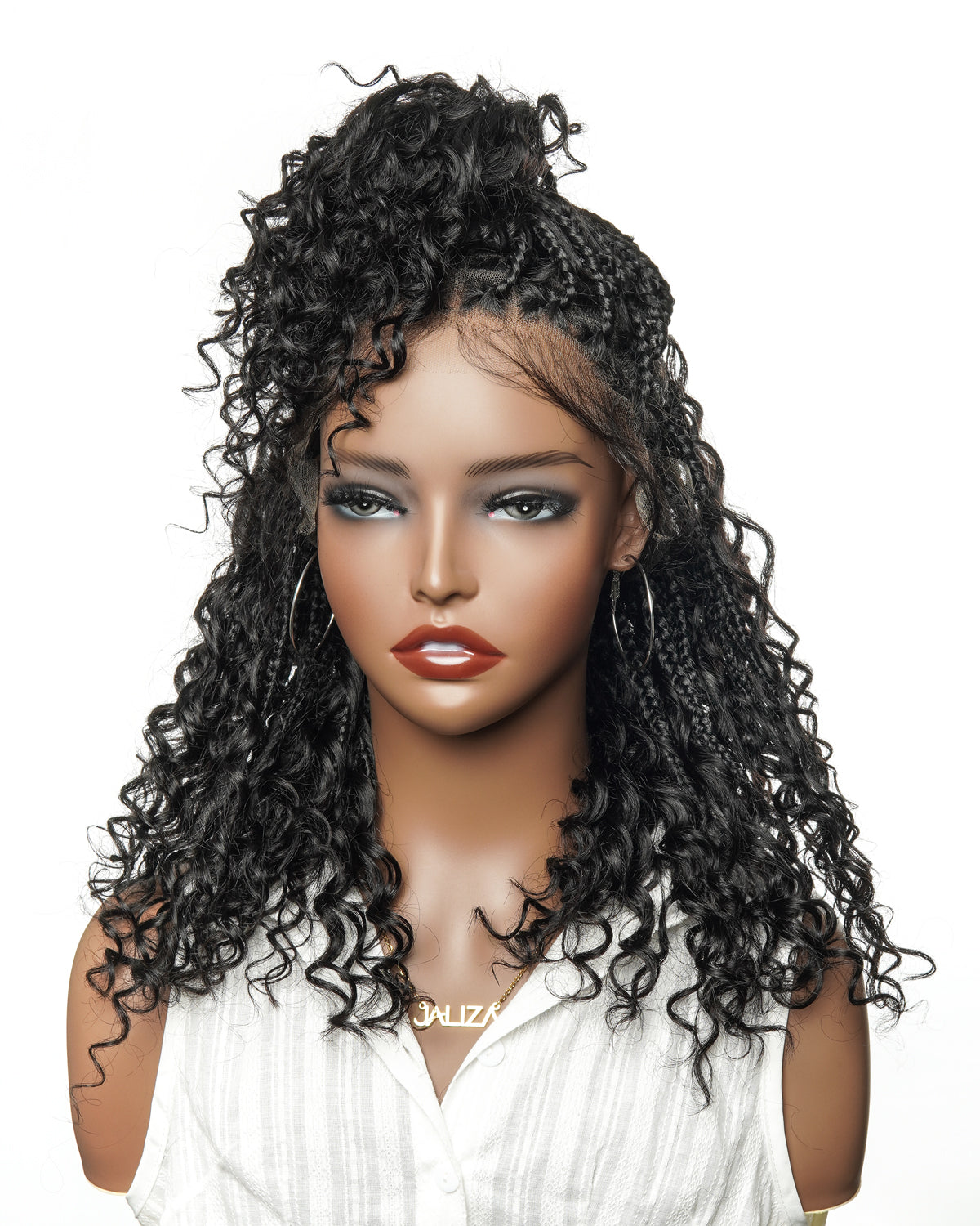 Kiki - 16" Pre Bleached Swiss HD Lace Human Hair Curls Full Lace Knotless Boho Box Braided Wig