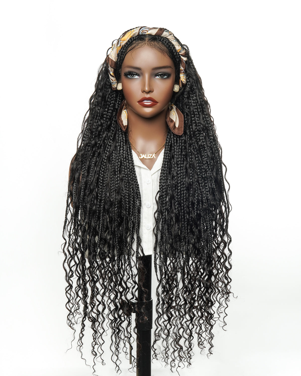 100% Hand-Tied Full Transparent Lace Human Hair Boho Curls Knotless Boho Box Braided Wig 86 Strands