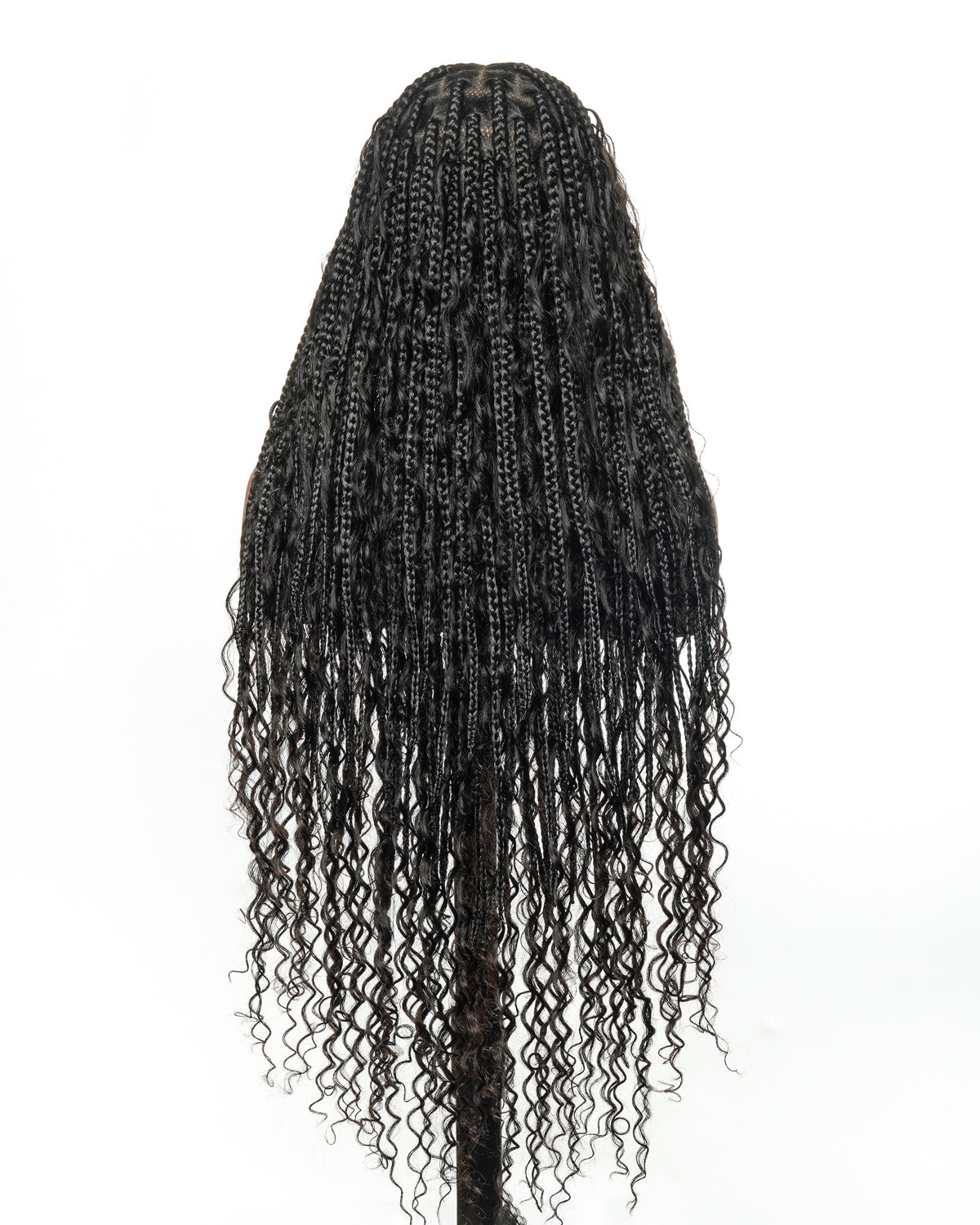 100% Hand-Tied Full Transparent Lace Human Hair Boho Curls Knotless Boho Box Braided Wig 86 Strands