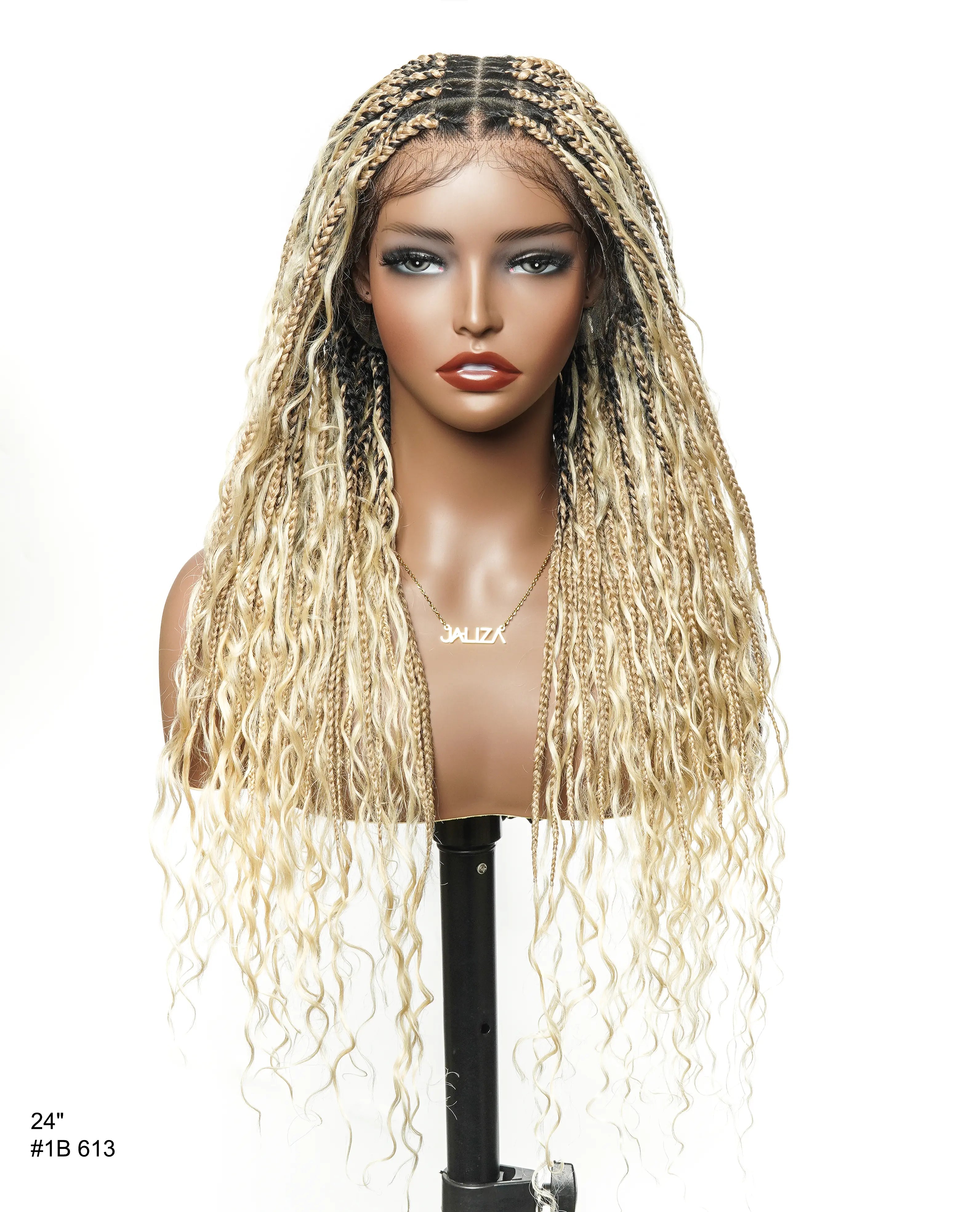 24" 613 Blond HD Full Lace Human Hair Boho Curls Colored Boho Box Braided Wig