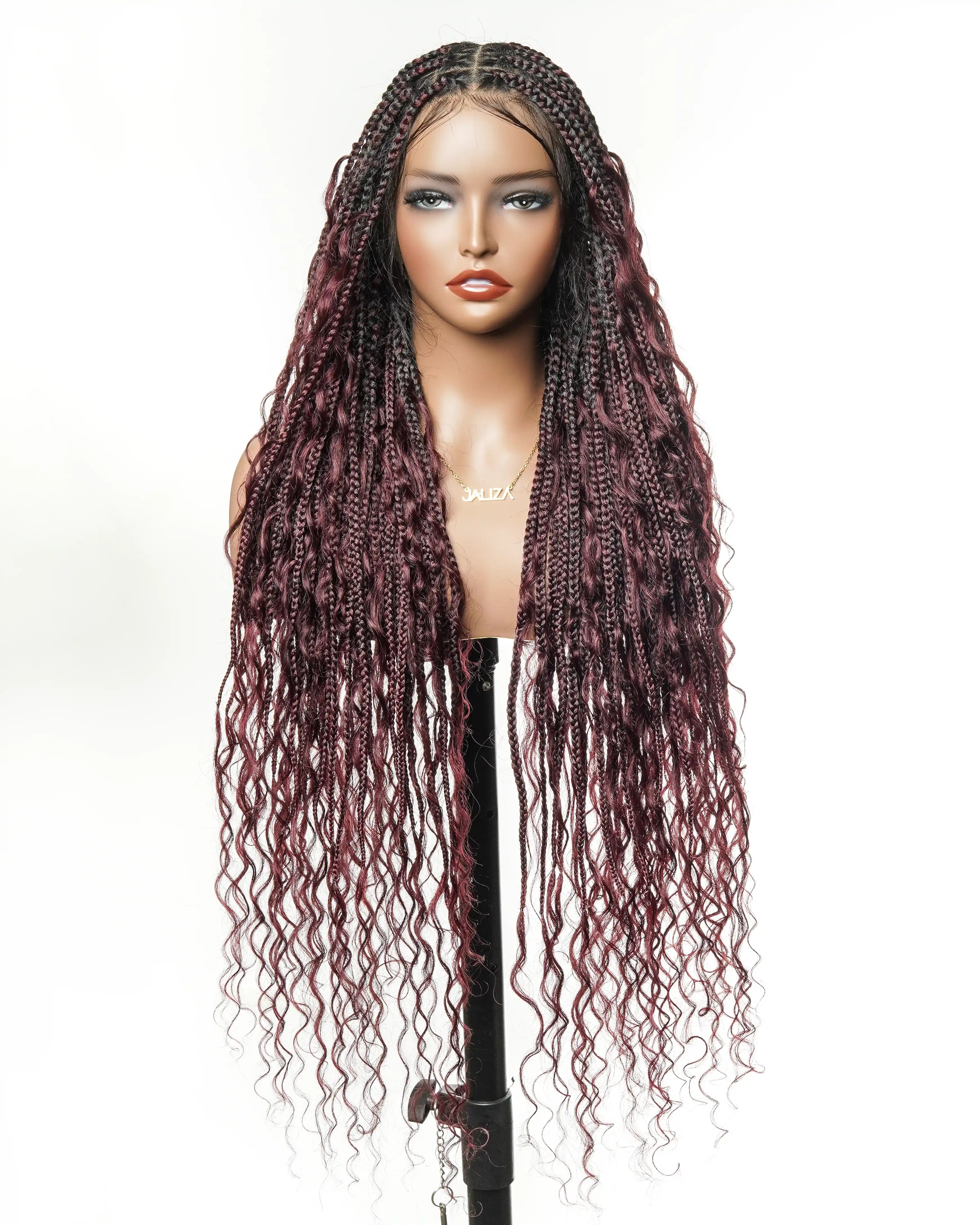 100% Hand-Tied Full Transparent Lace Human Hair Boho Curls Knotless Boho Box Braided Wig 86 Strands