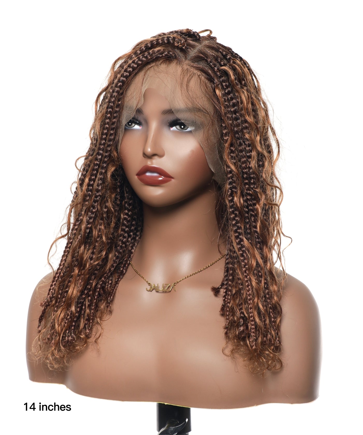 14" Human Hair Boho Curls High Density Triangle Base Knotless Boho Box Braided Wig 102 Strands