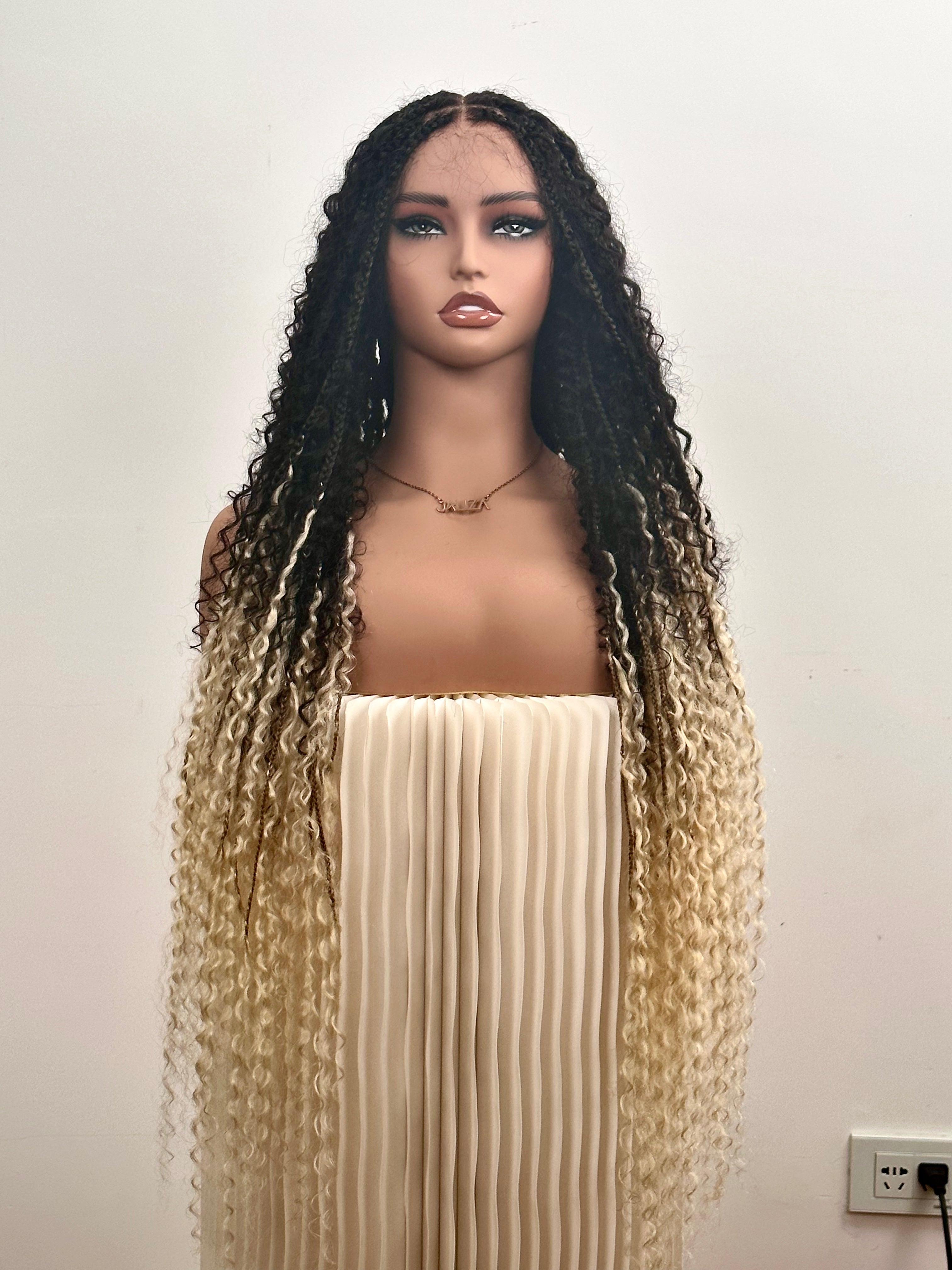 Diane's 36" Pre bleached Human Hair Lace Ombre Boho Box Braided Wig (Extra Full)