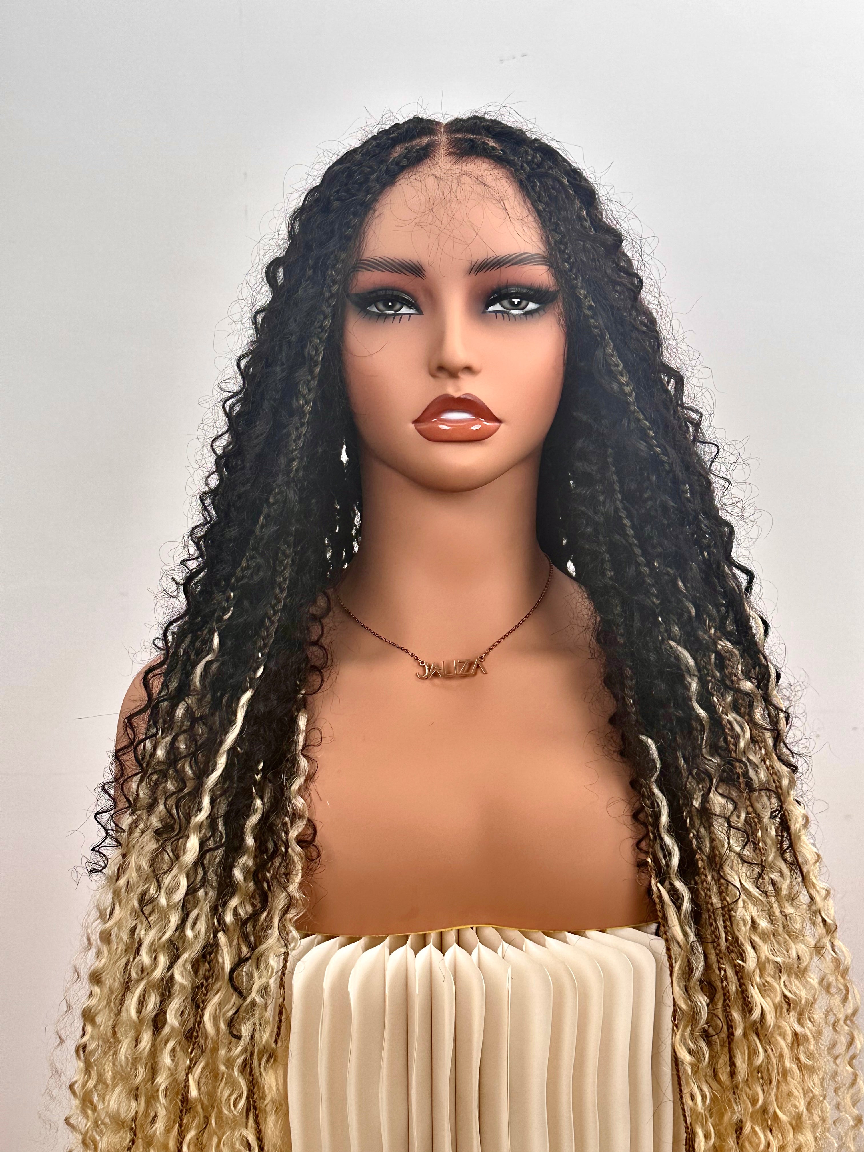 Diane's 36" Pre bleached Human Hair Lace Ombre Boho Box Braided Wig (Extra Full)