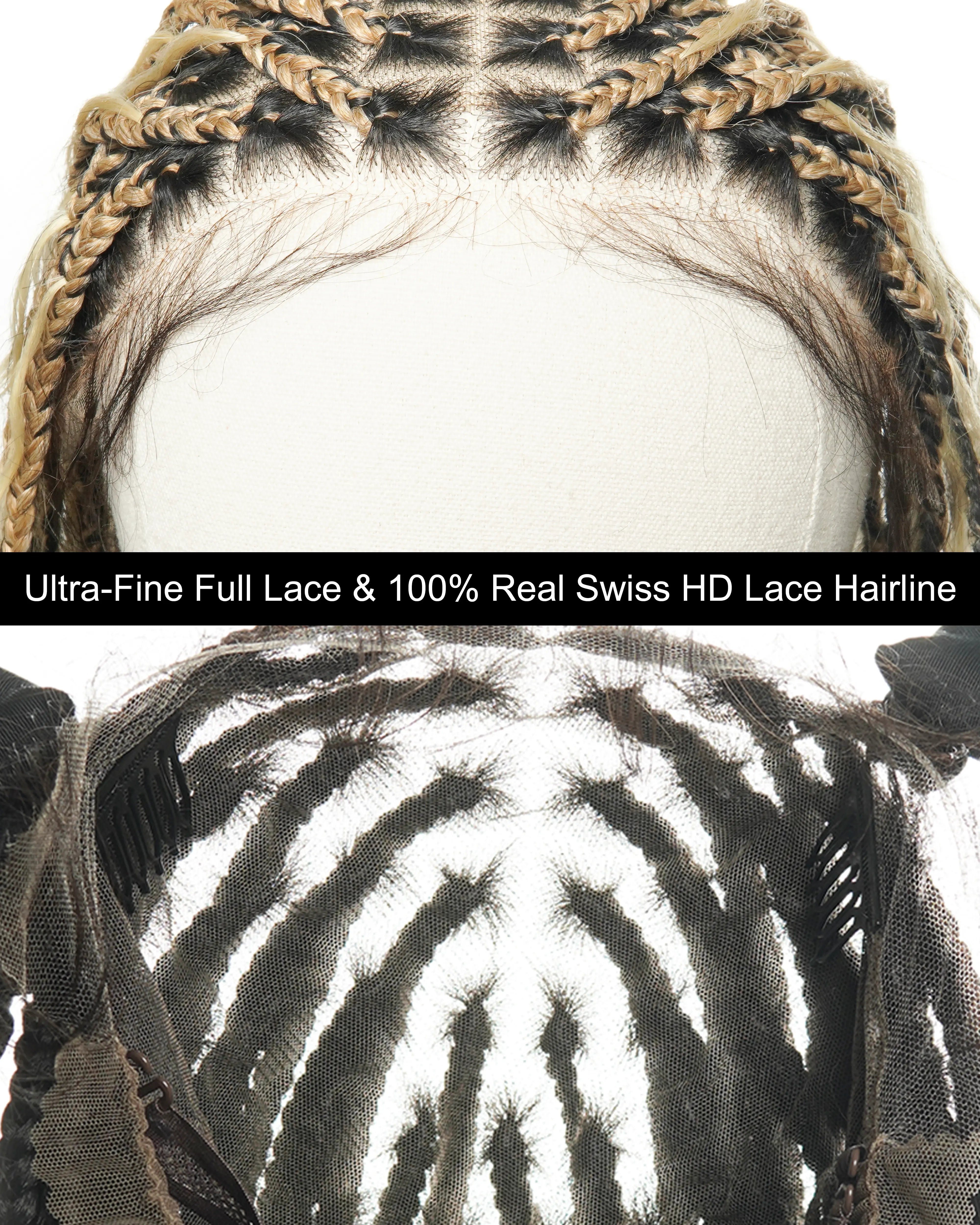 24" 613 Blond HD Full Lace Human Hair Boho Curls Colored Boho Box Braided Wig