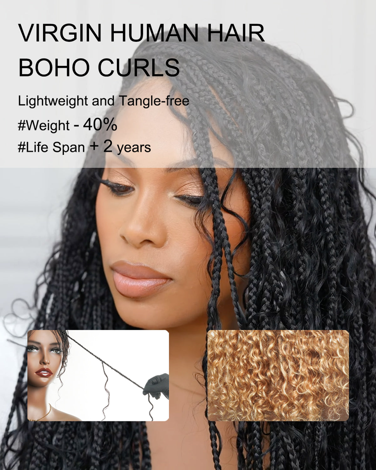 Lumina - 18" Blend Color HD Full Lace Human Hair Boho Braided Wig