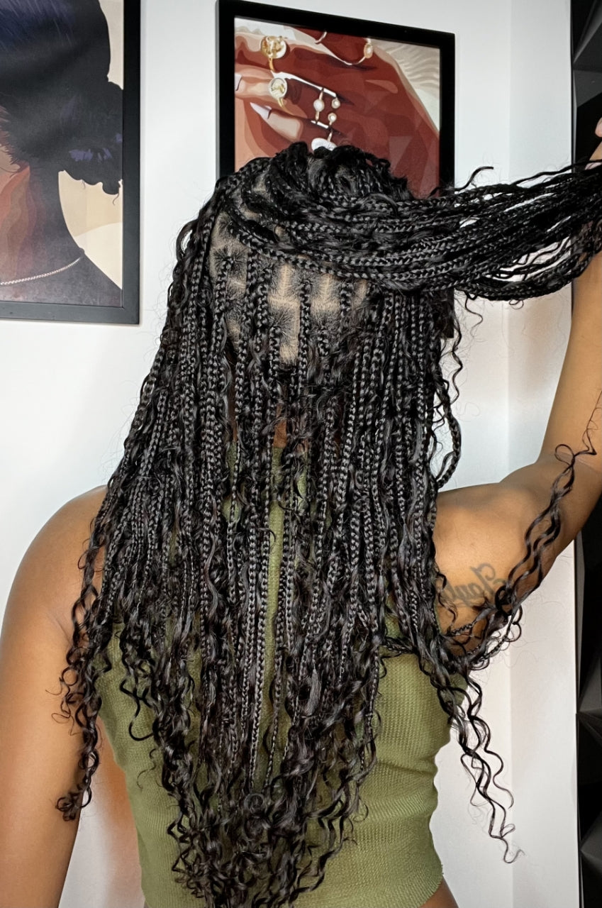 Coco - Glueless 16"-24" Pre Cut HD Full Elastic Lace Human Hair Boho Curls Lightweight Ready-To-Go Braided Wig (Lace Not Hand Tied)