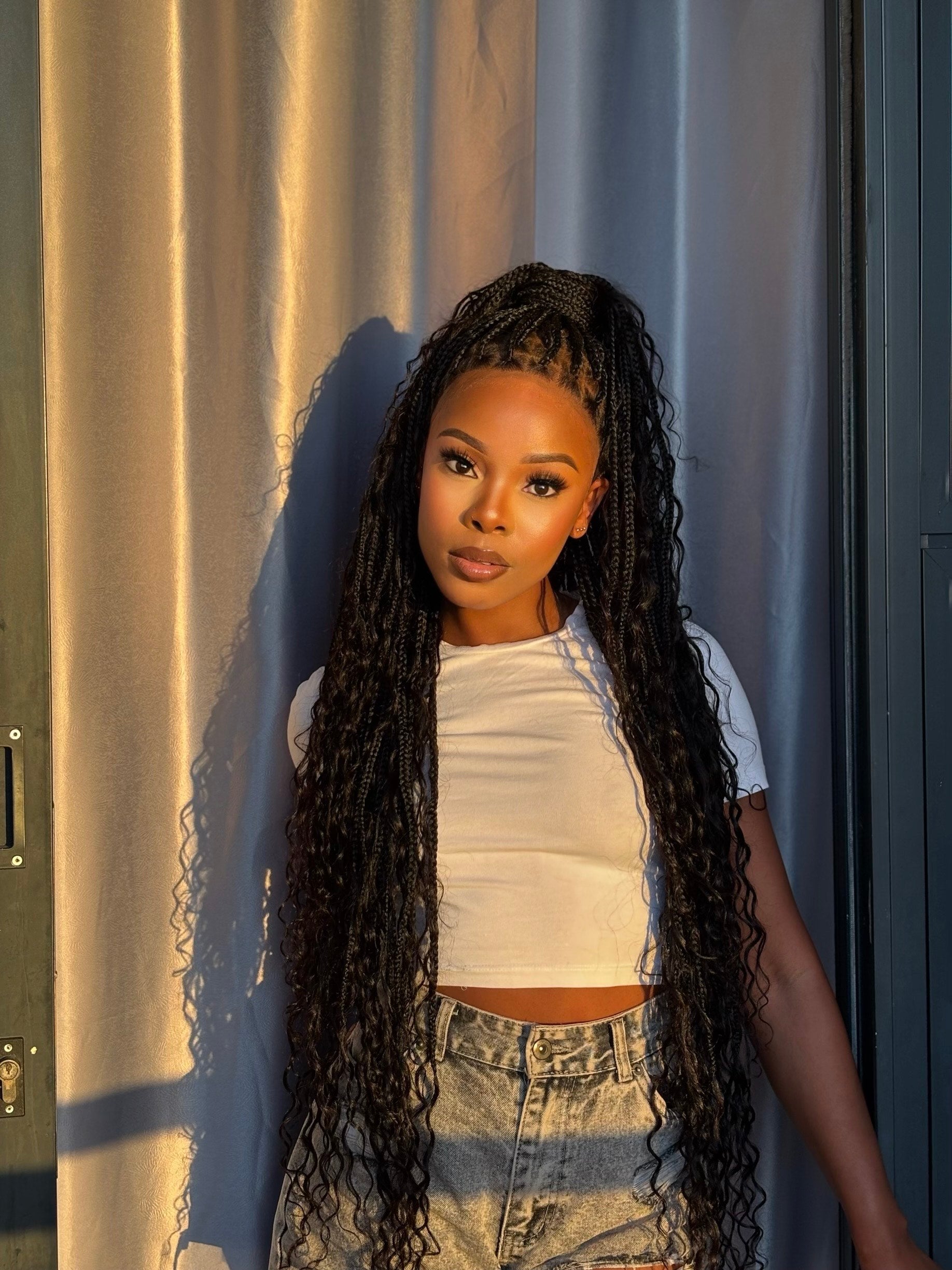 TikTok Lana Recommend: 36" Human Hair Boho Curls HD Lace Knotless Box Braided Wig Full Hand-tied - Human Baby Hair