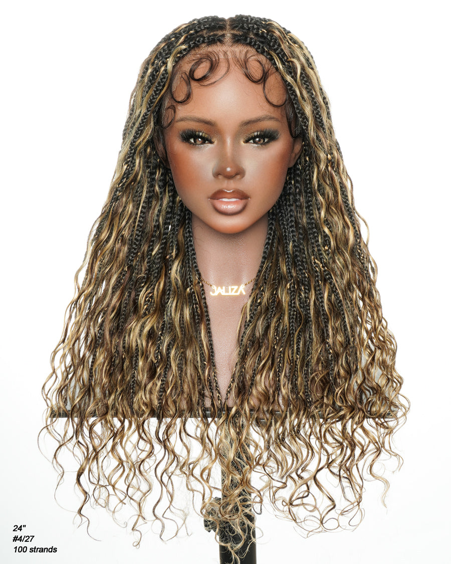 Kiki - 24" Pre Bleached Human Hair Lace Base Swiss HD Full Lace Human Hair Curls Boho Box Braided Wig