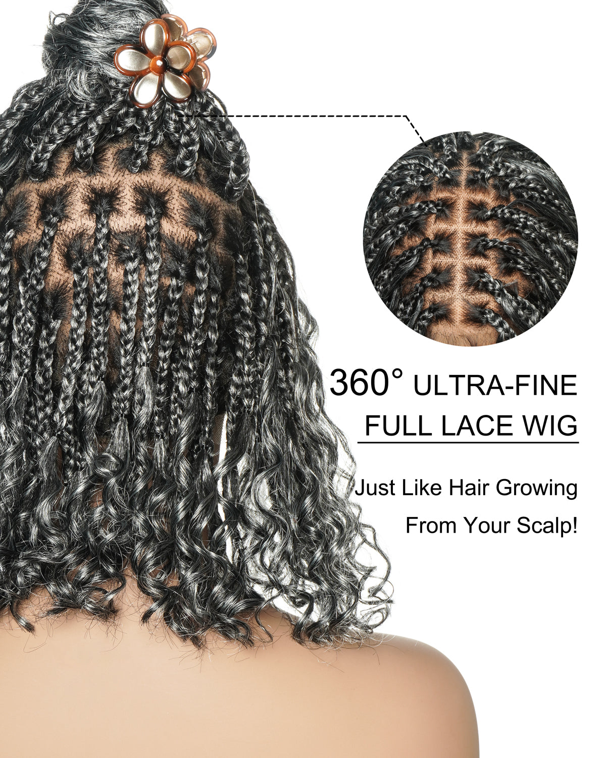 Kiki Bob - 12" Pre Bleached HD Full Lace Bob Boho Box Braided Wig With Human Hair Boho Curls