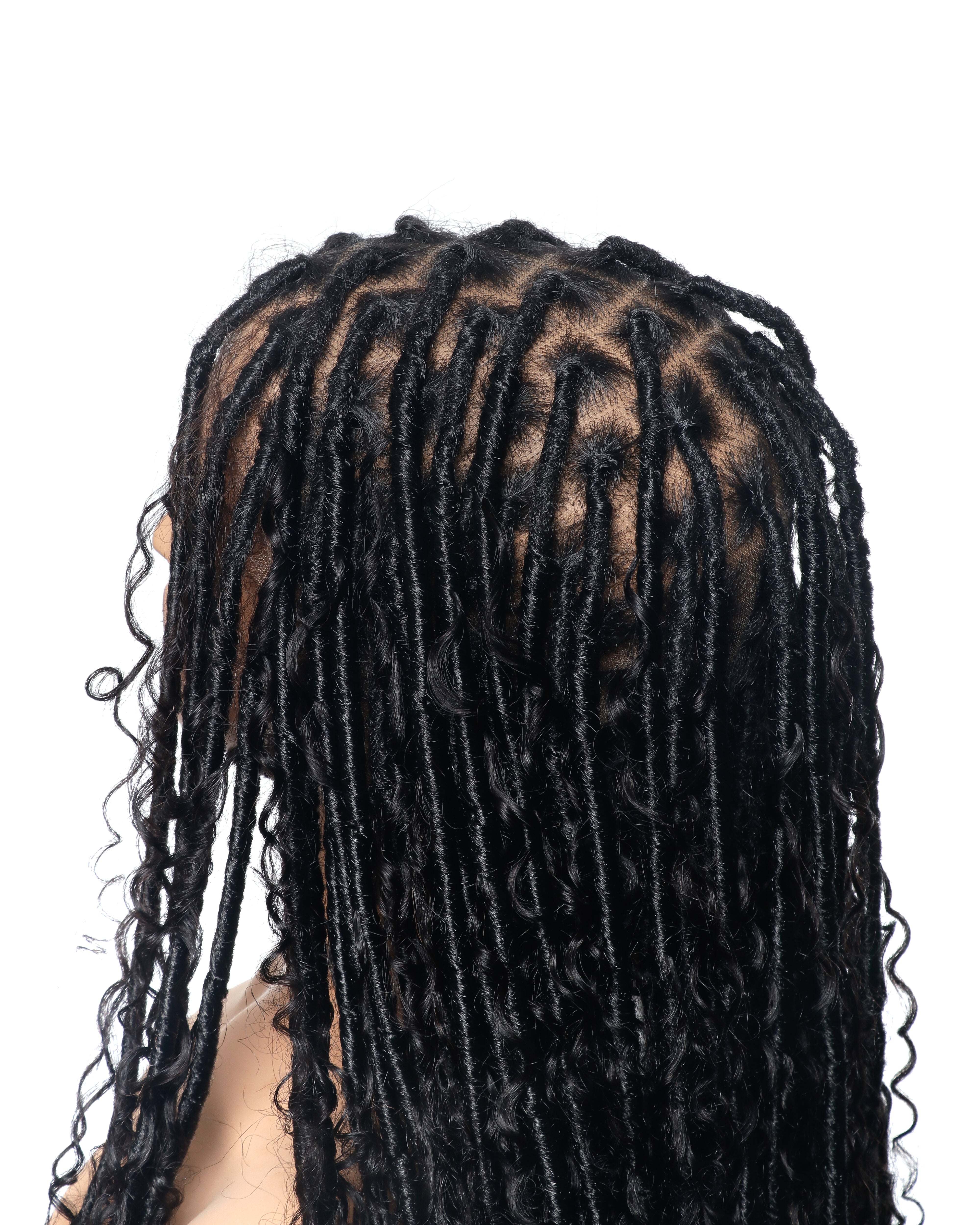 Salon-Level Knotless Boho Style Silky Soft Locs 28" HD Full Lace Human Hair Boho Curls 100 Strands Wig
