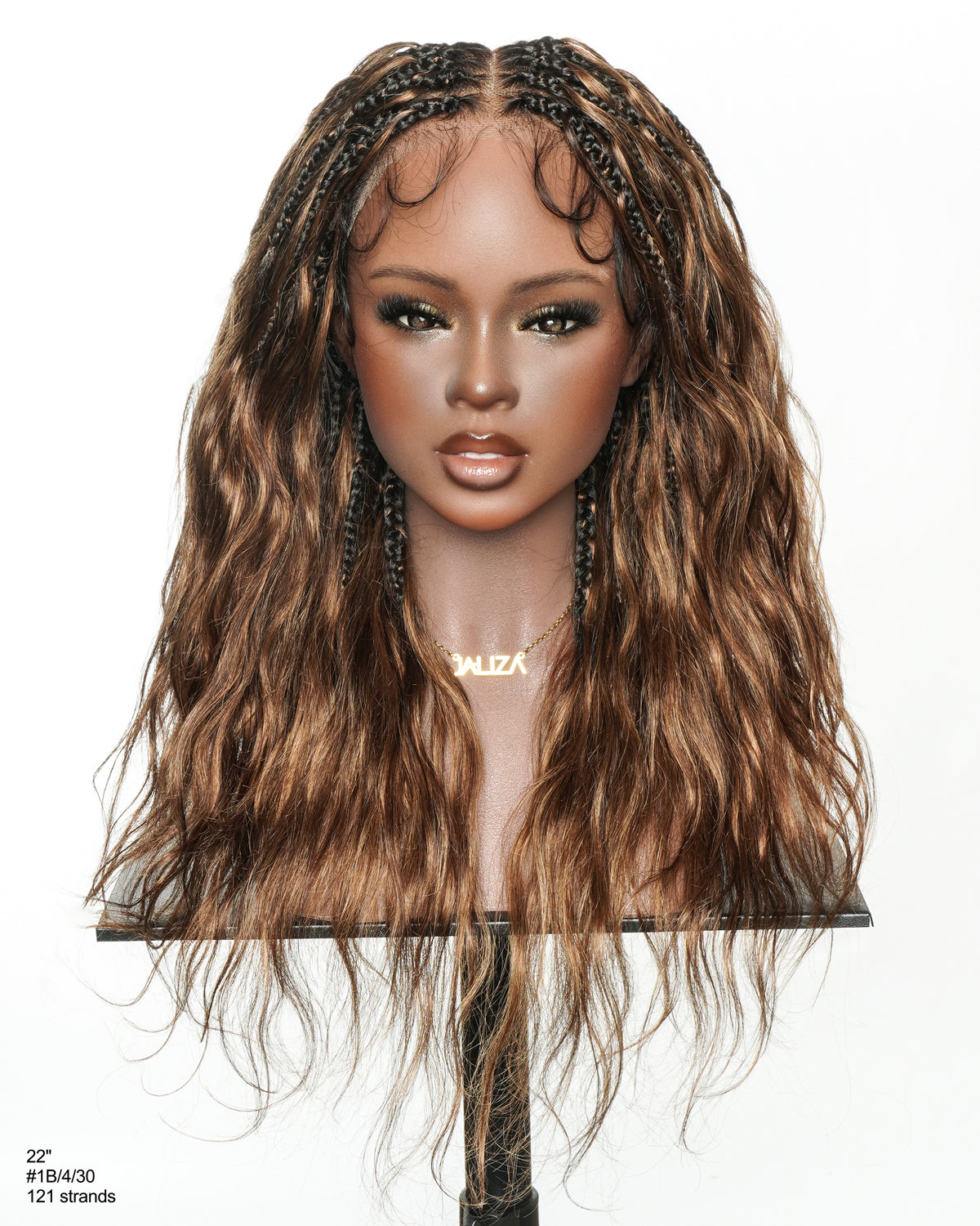 Michelle - Braided Wig Bora Bora Human Hair Body Wave Pre Bleached HD Full Lace Boho Box Braids