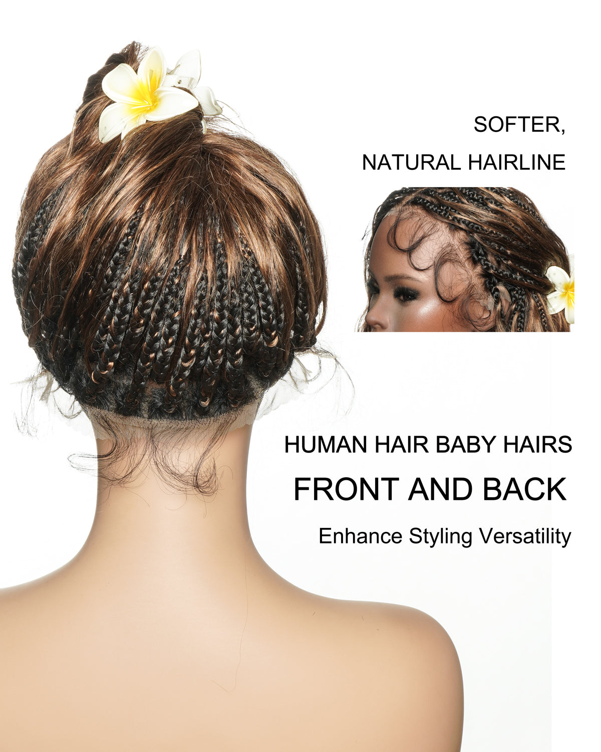 Michelle - Braided Wig Bora Bora Human Hair Body Wave Pre Bleached HD Full Lace Boho Box Braids