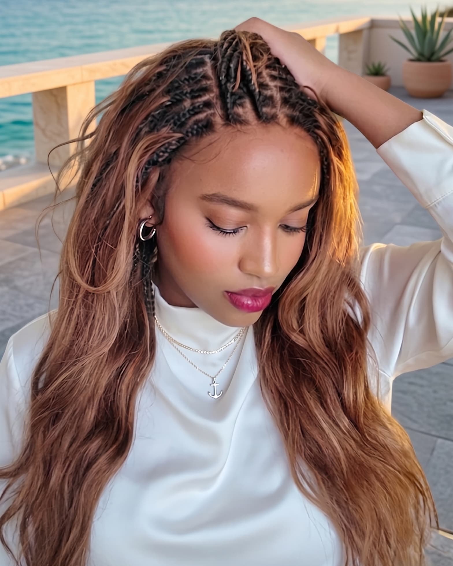 Michelle Warm Toffee Brown Blend Color 4/30 Pre Bleached Human Hair Knotless Bora Bora Wig