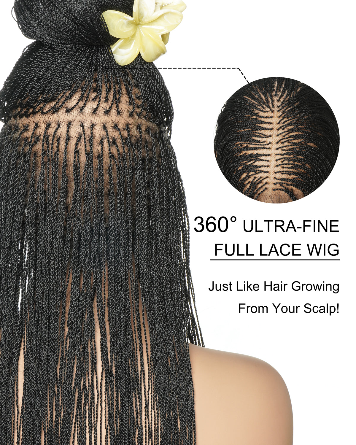 26" & 36" Pre Bleached Swiss HD Full Lace Knotless Micro Braids Box Braided Wig 799 Strands