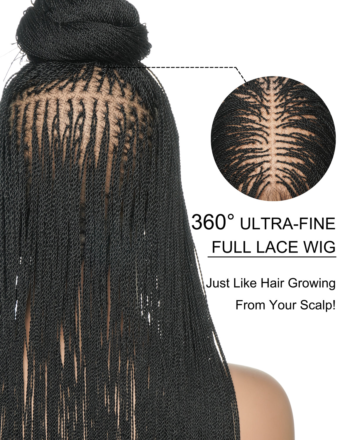 26" & 36" Pre Bleached Swiss HD Full Lace Knotless Micro Braids Box Braided Wig 799 Strands