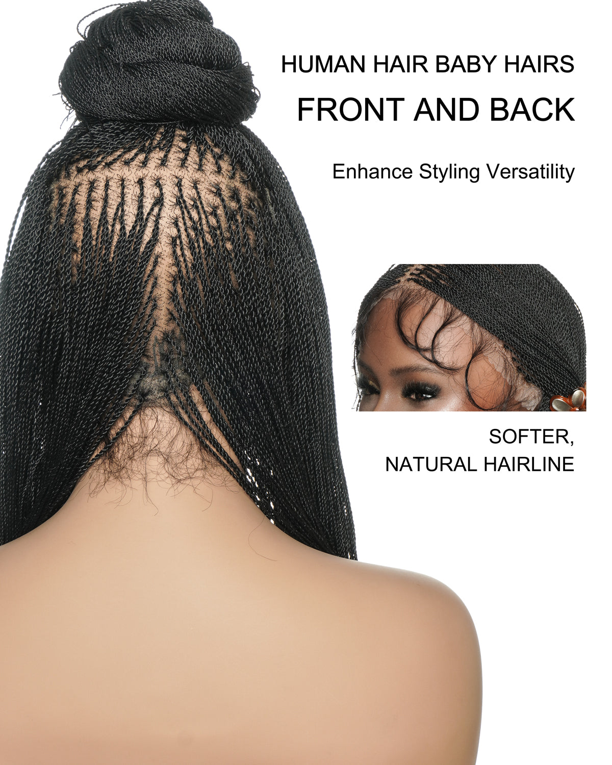 26" & 36" Pre Bleached Swiss HD Full Lace Knotless Micro Braids Box Braided Wig 799 Strands